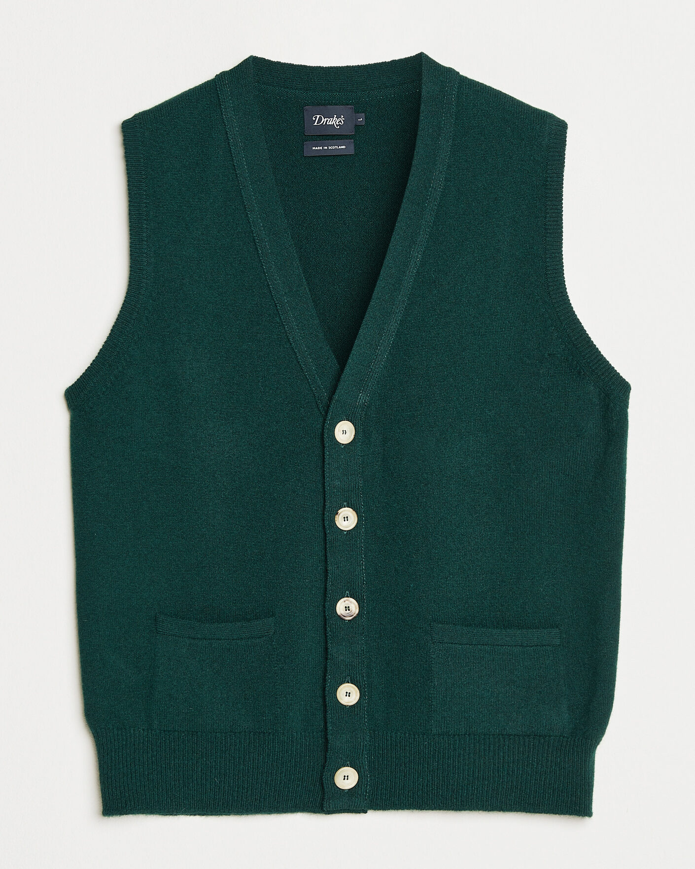 Herre | Trøjer | Drake's | Lambswool Vest Cardigan Green