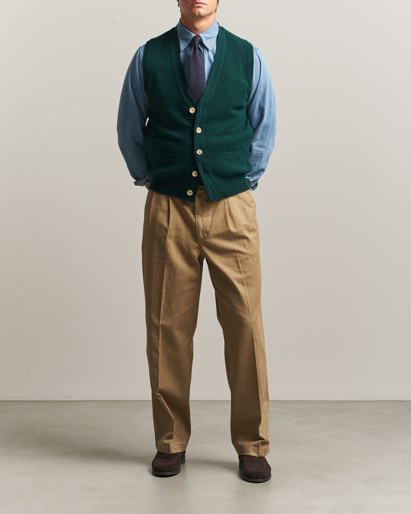 Herre | Trøjer | Drake's | Lambswool Vest Cardigan Green