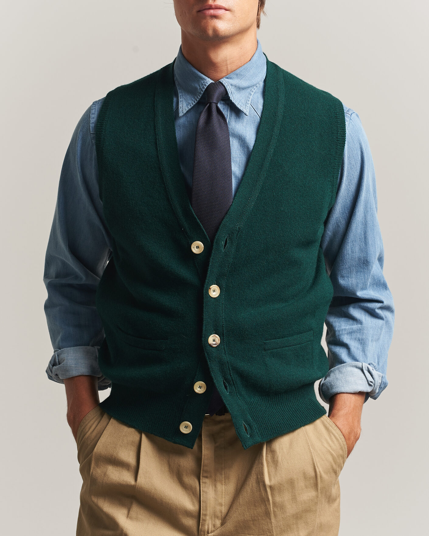 Herre | Trøjer | Drake's | Lambswool Vest Cardigan Green