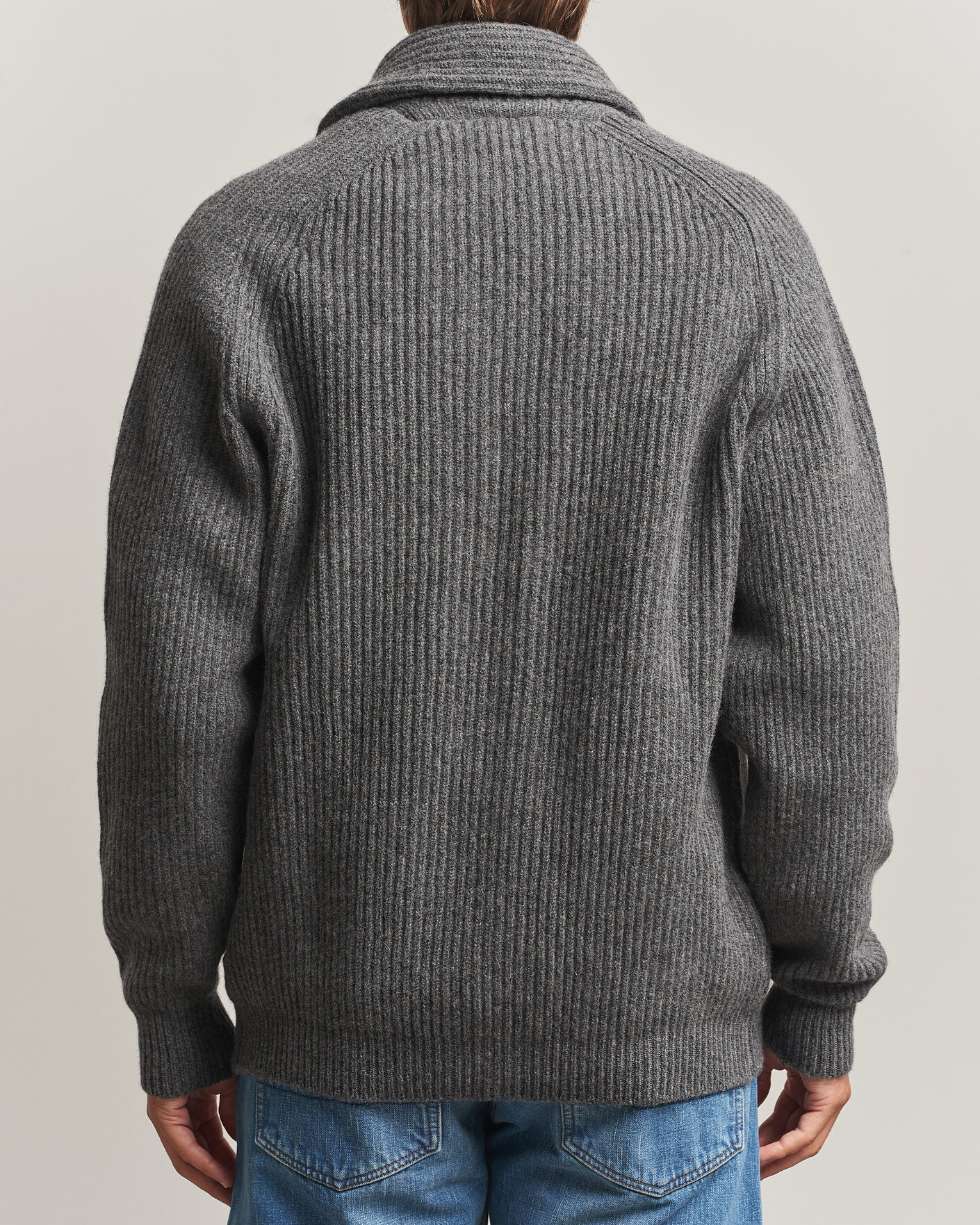Herre | Trøjer | Drake's | Lambswool Shawl Collar Rib Cardigan Grey