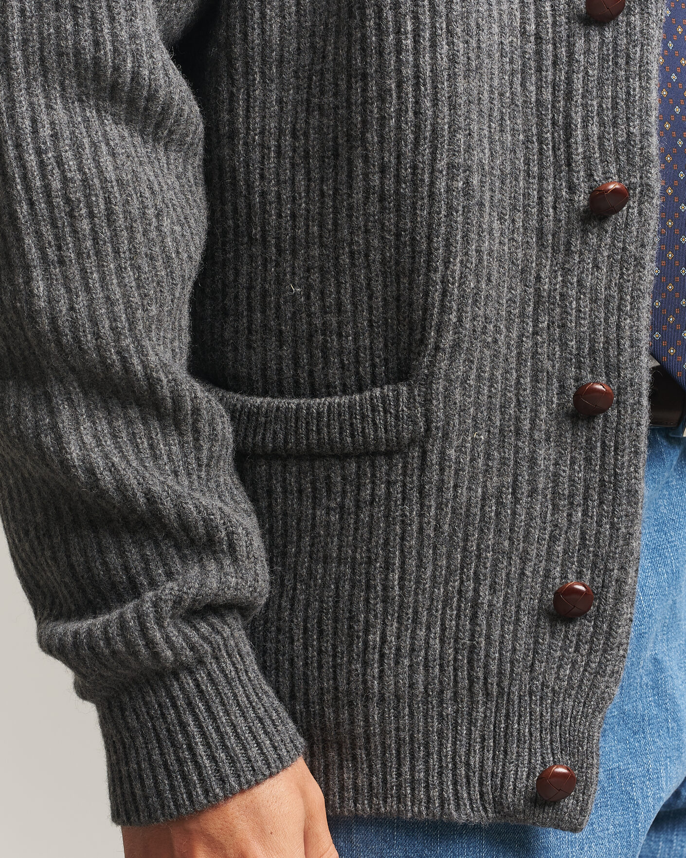 Herre | Trøjer | Drake's | Lambswool Shawl Collar Rib Cardigan Grey