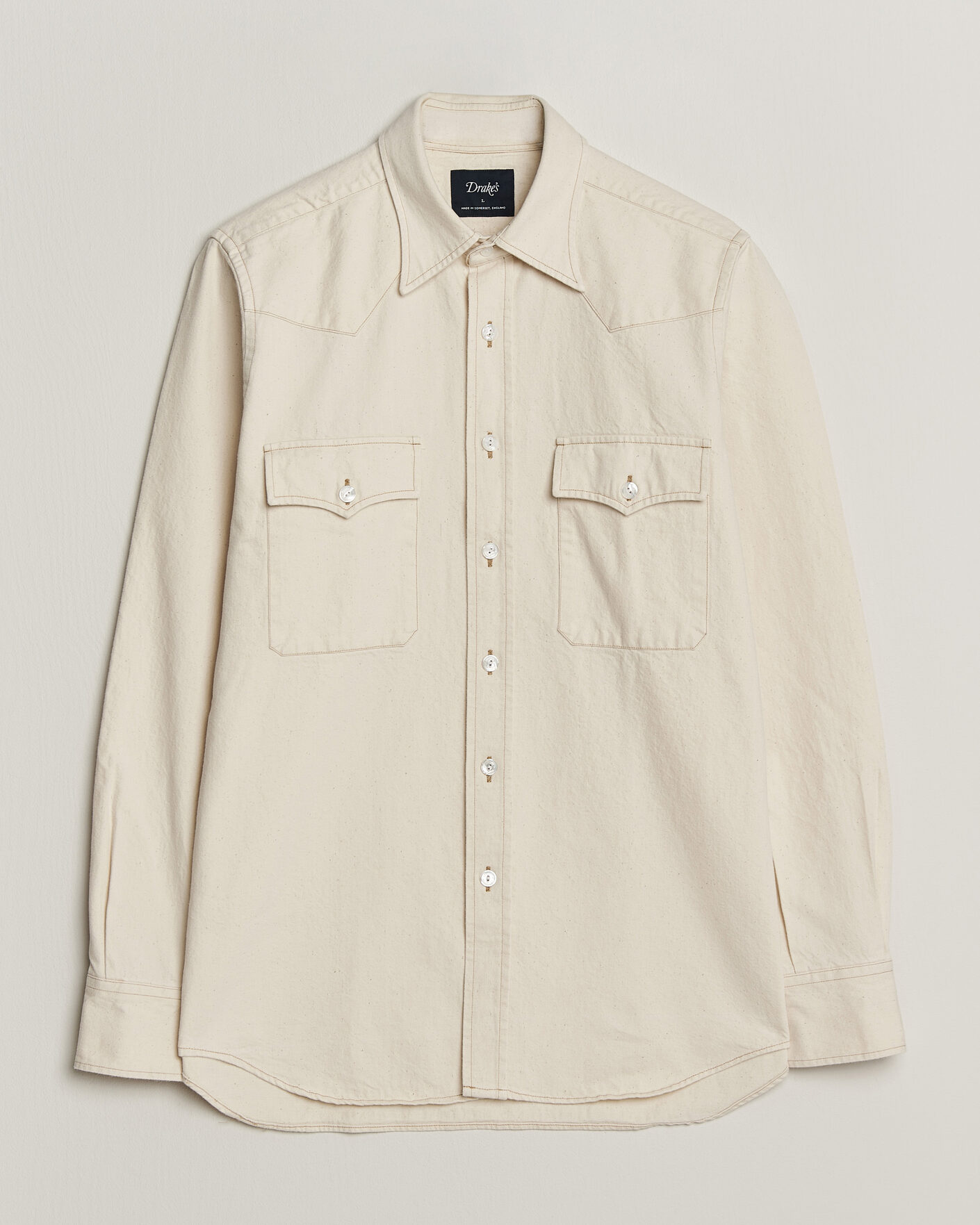Herre | Skjorter | Drake's | Western Denim Shirt Stone Wash Ecru