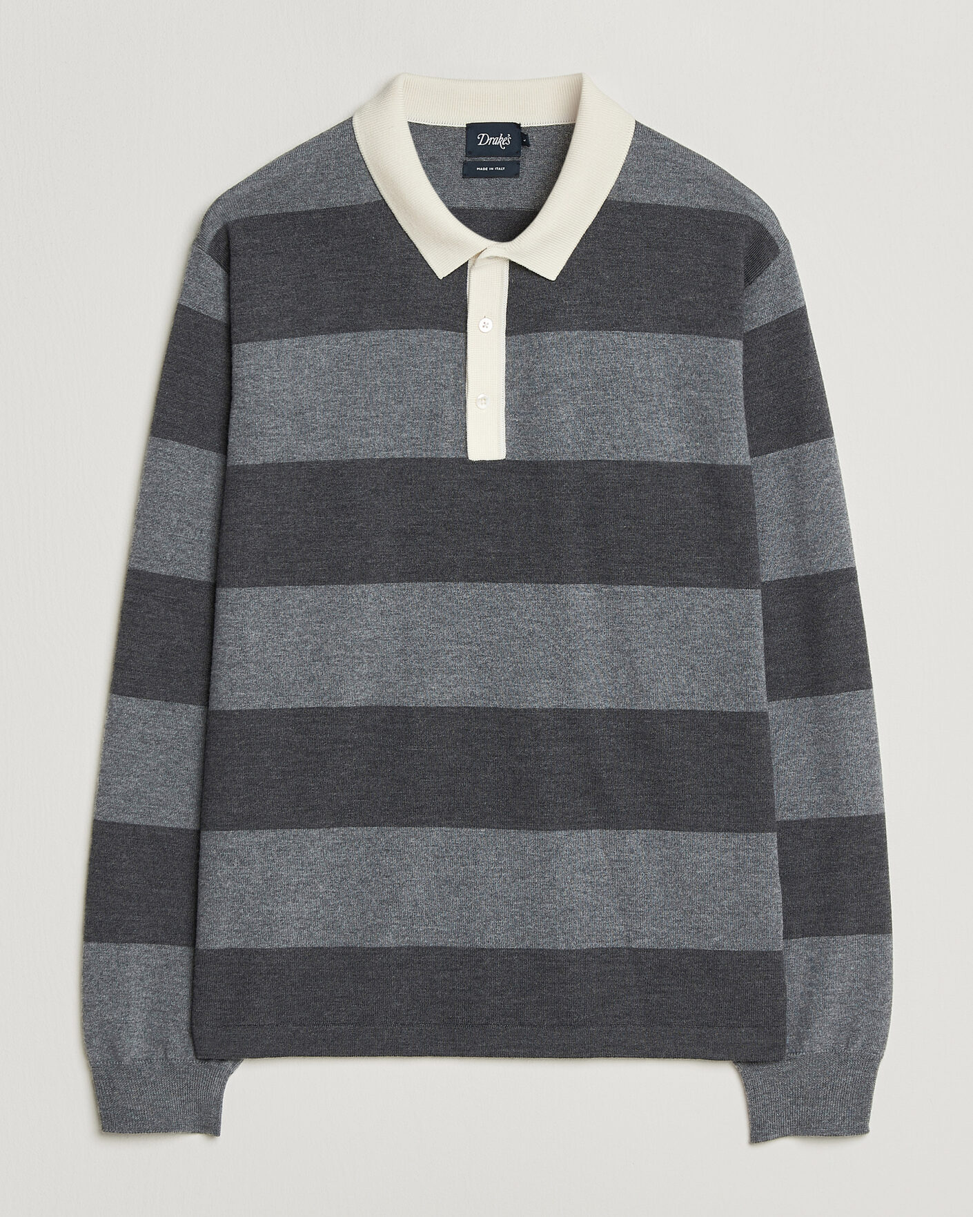Herre | Trøjer | Drake's | Block Stripe Knitted Rugby Mid Grey