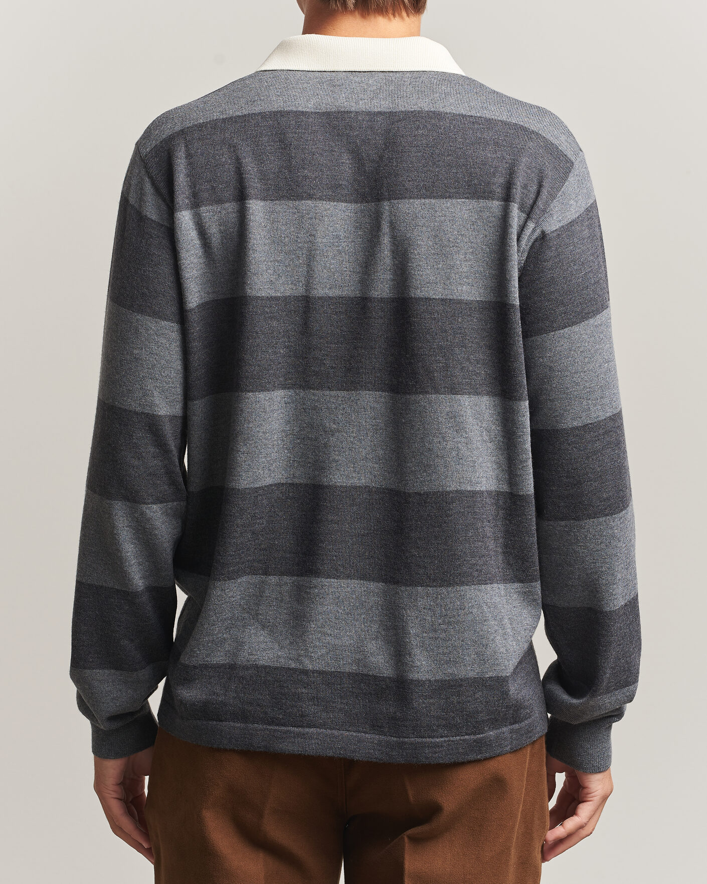 Herre | Trøjer | Drake's | Block Stripe Knitted Rugby Mid Grey