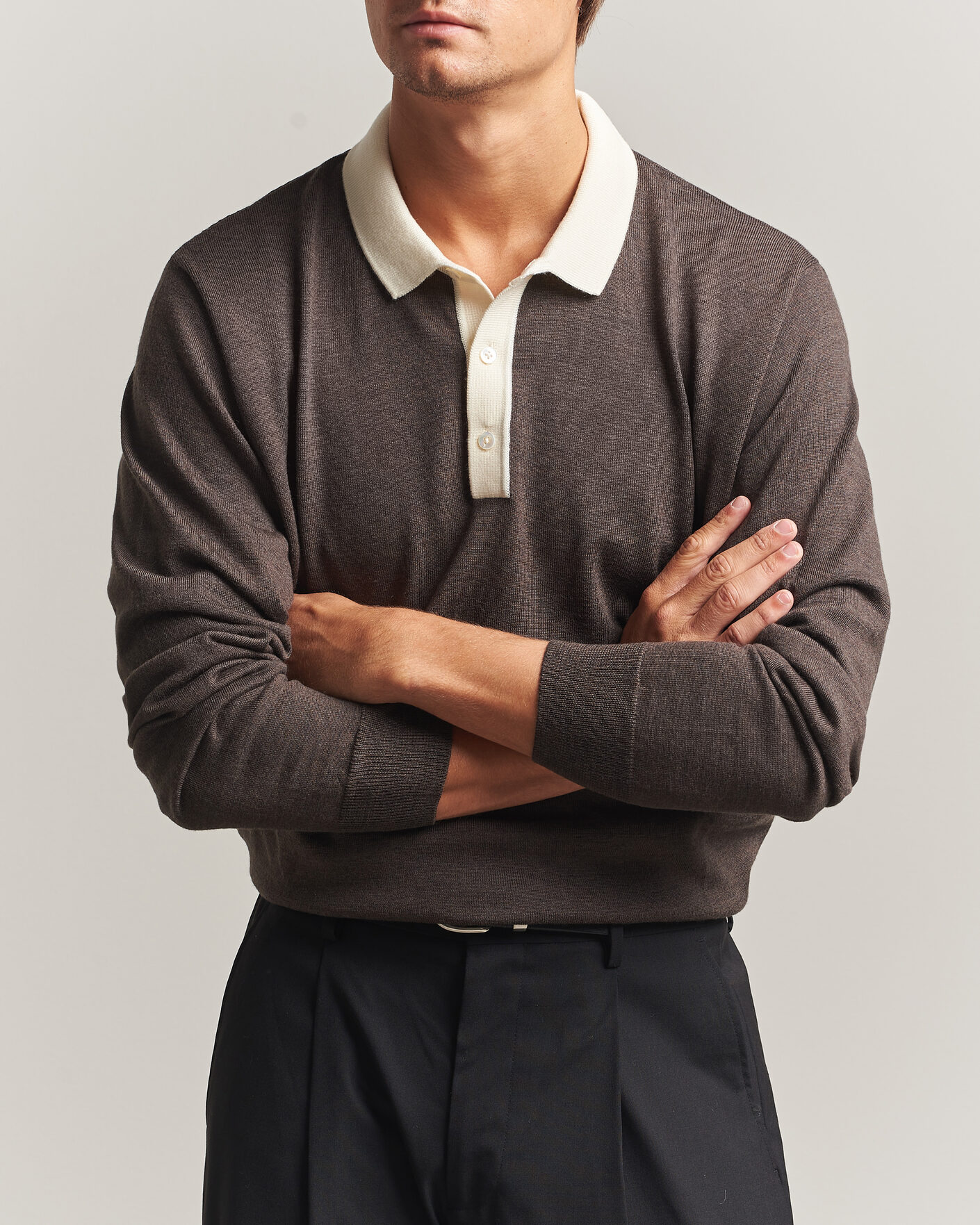 Herre | Trøjer | Drake's | Solid Knitted Rugby Brown