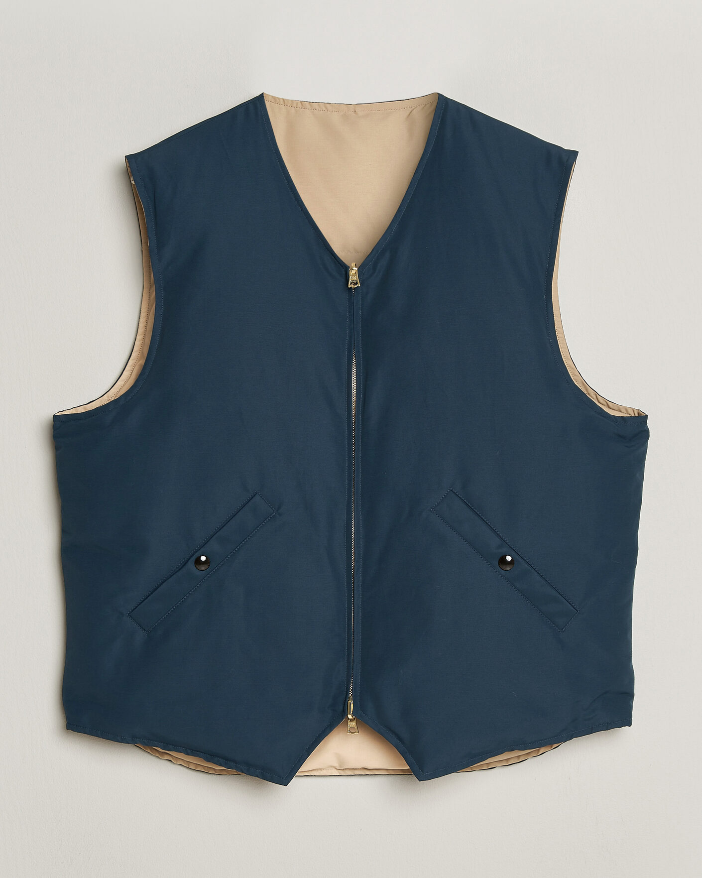 Herre | Veste | Drake's | Reversible Down Vest Petrol/Ecru