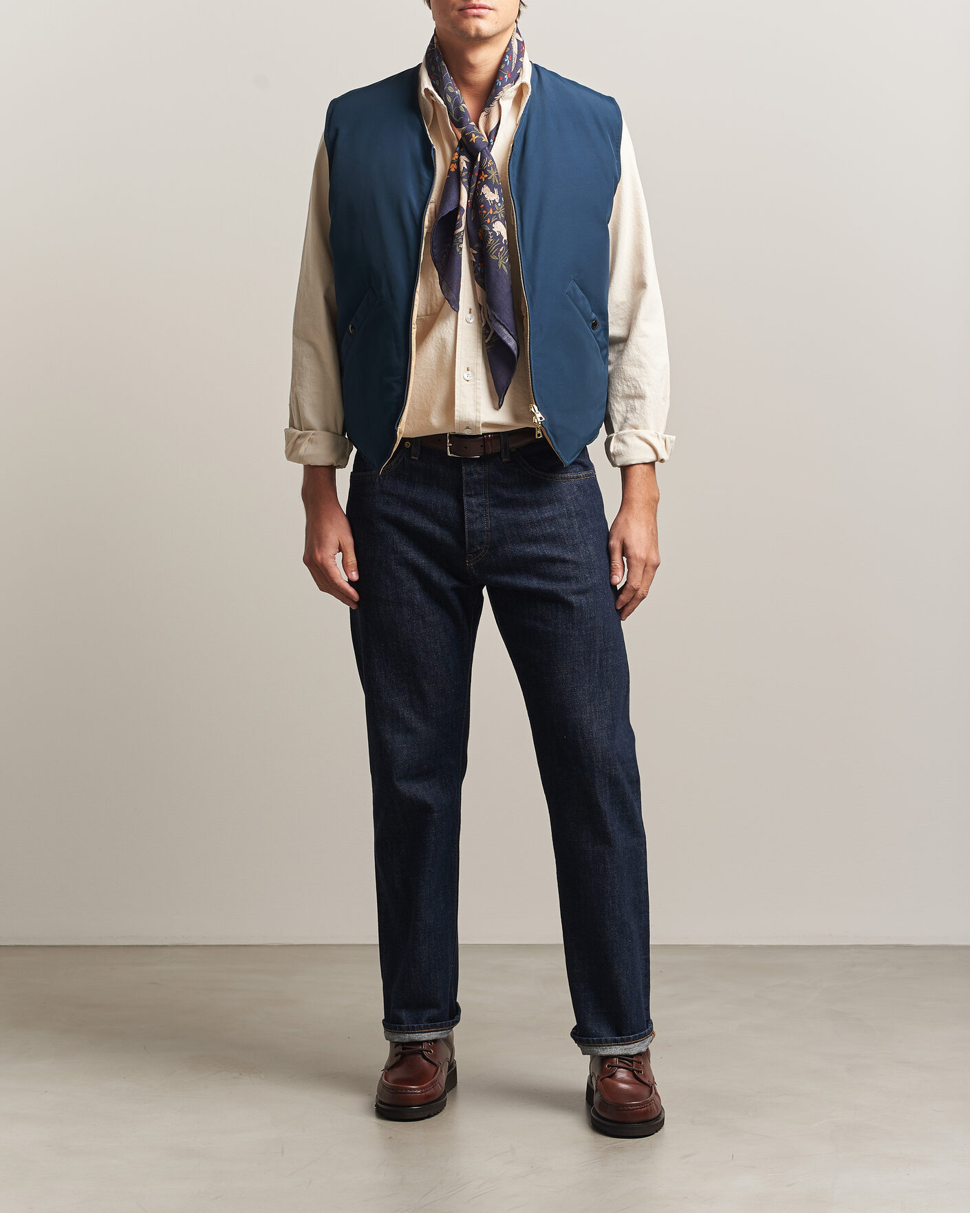 Herre | Veste | Drake's | Reversible Down Vest Petrol/Ecru