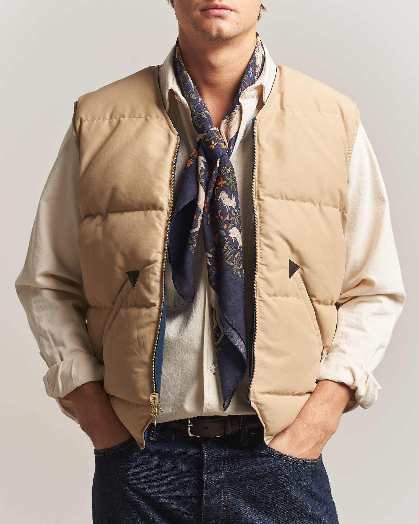 Herre | Veste | Drake's | Reversible Down Vest Petrol/Ecru