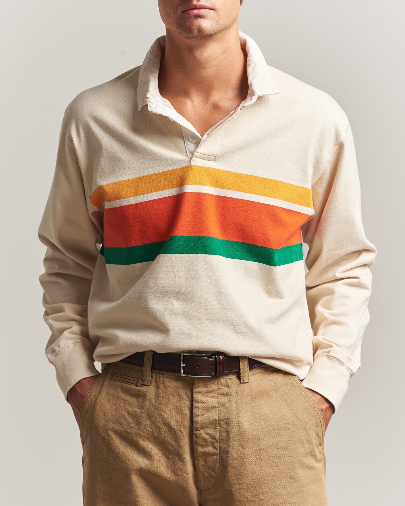 Herre | Trøjer | Drake's | Middle Stripe Rugby Ecru