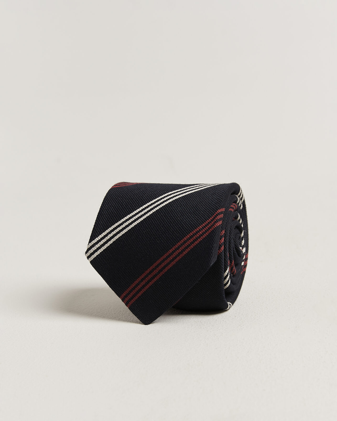 Herre | Slips | Drake's | Reppe Stripe Wool/Silk Tie Navy/Brown/White