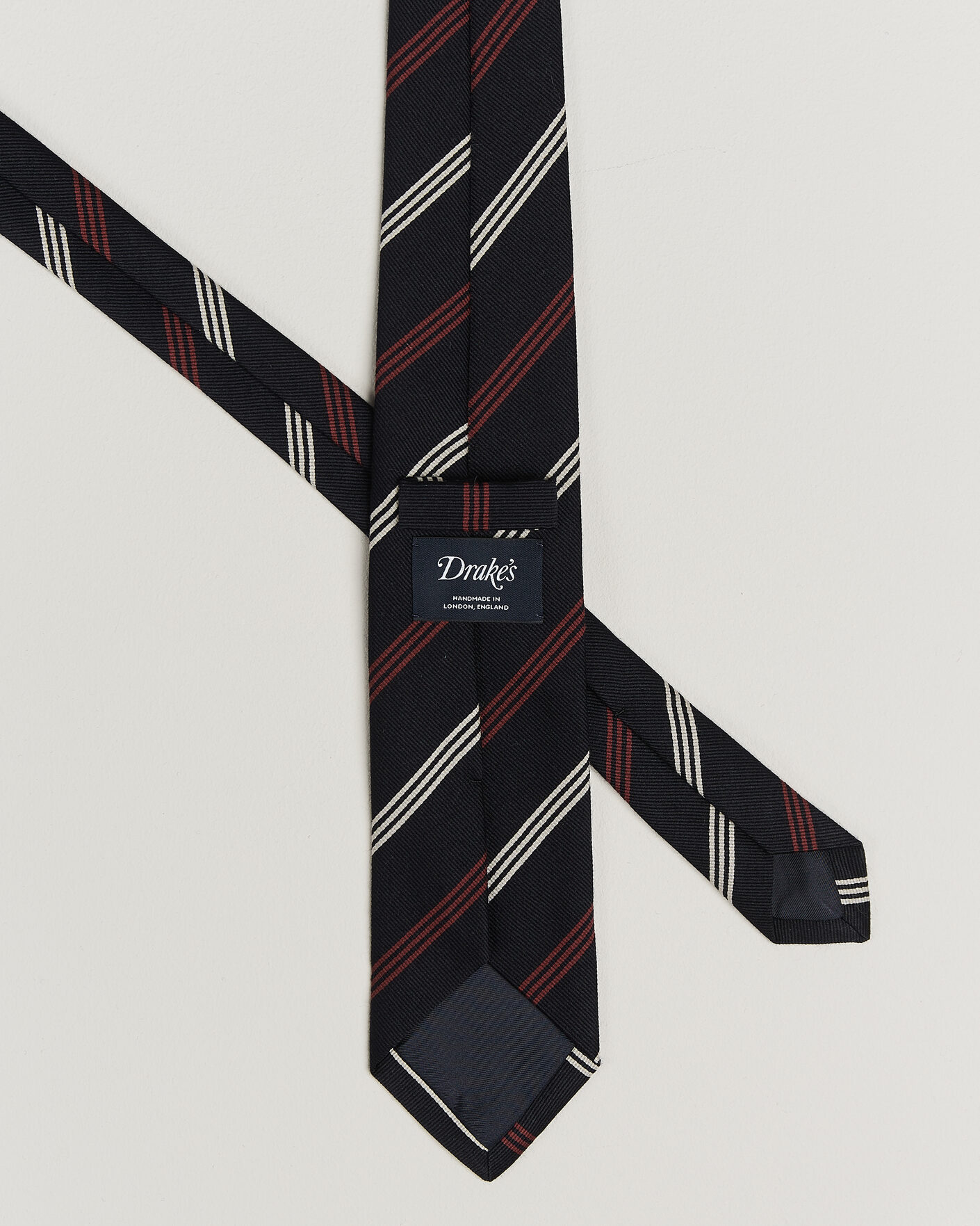 Herre | Slips | Drake's | Reppe Stripe Wool/Silk Tie Navy/Brown/White