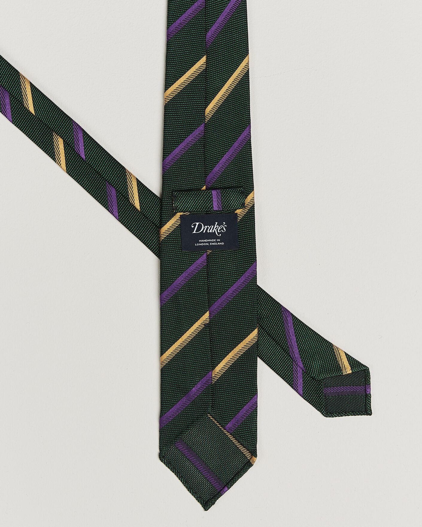 Herre | Slips | Drake's | Multistripe Grenadine Silk Tie Green/Yellow/Purple