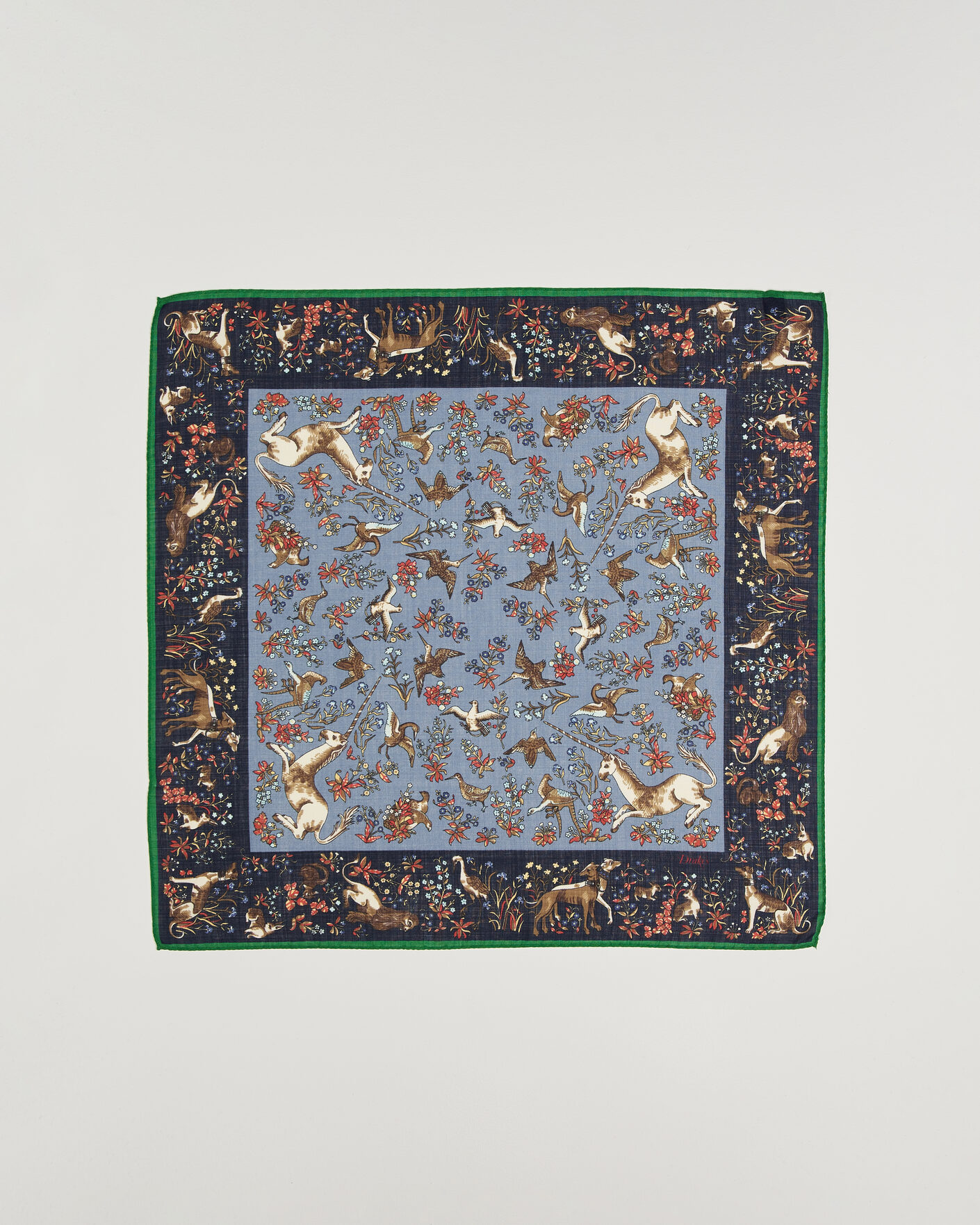 Herre | Tørklæde | Drake's | Unicorn Tapestry Wool/Silk Bandana Navy