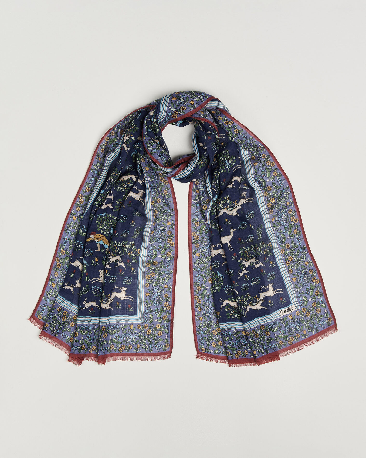 Herre | Tørklæde | Drake's | Archival Animals Wool/Silk Scarf Navy