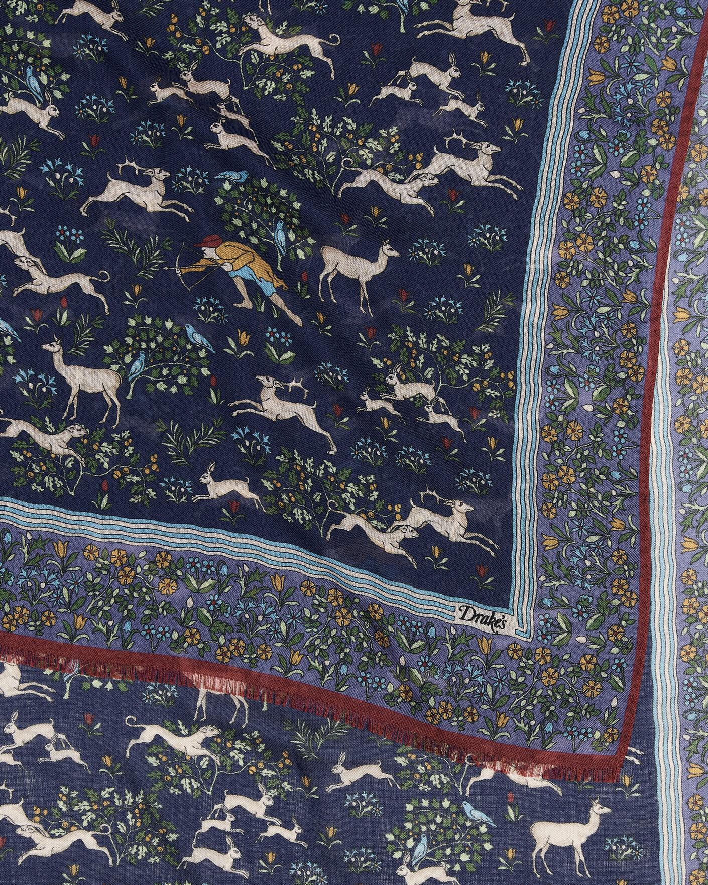Herre | Tørklæde | Drake's | Archival Animals Wool/Silk Scarf Navy