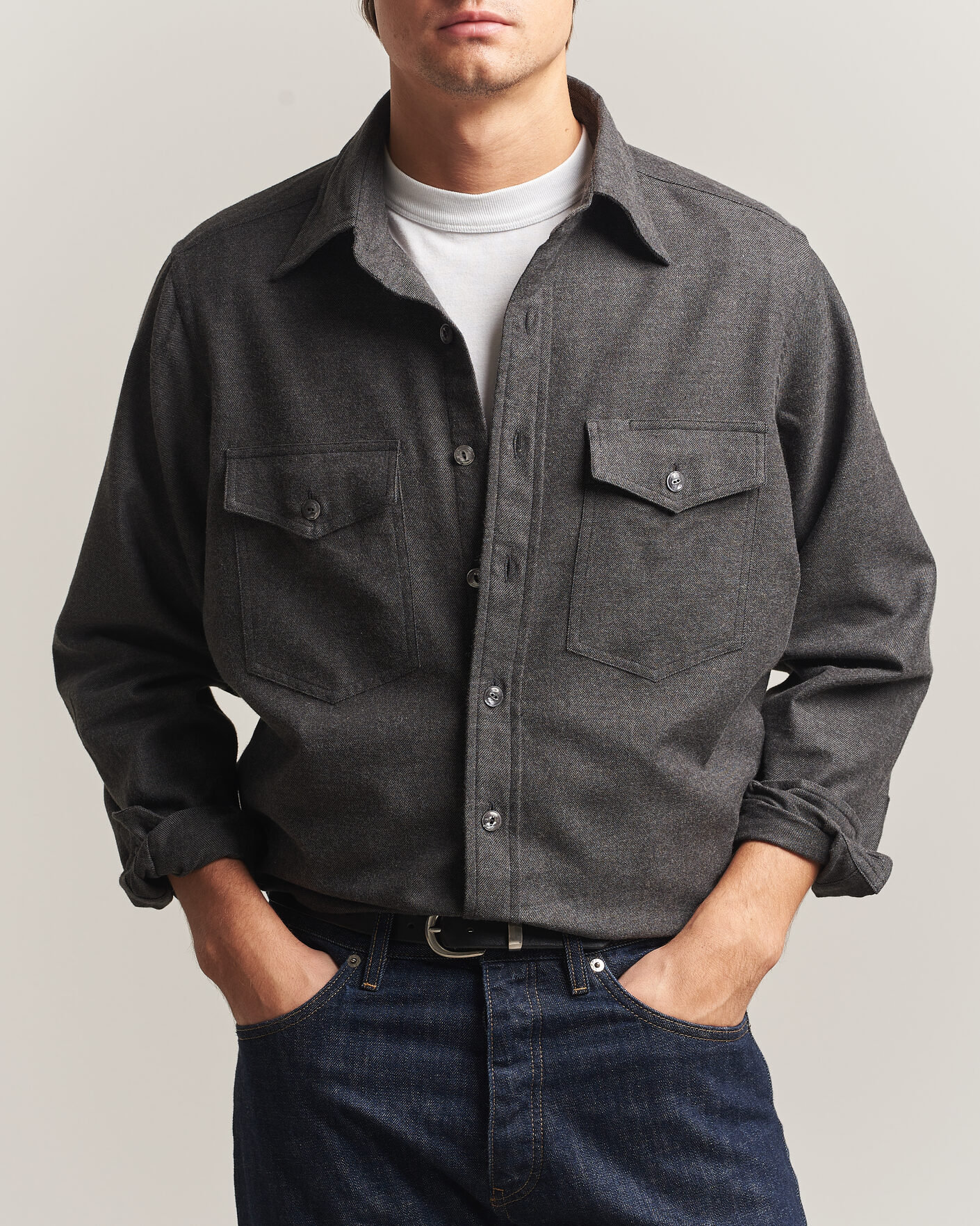 Herre | Skjorter | Drake's | Two Pocket Casual Shirt Grey