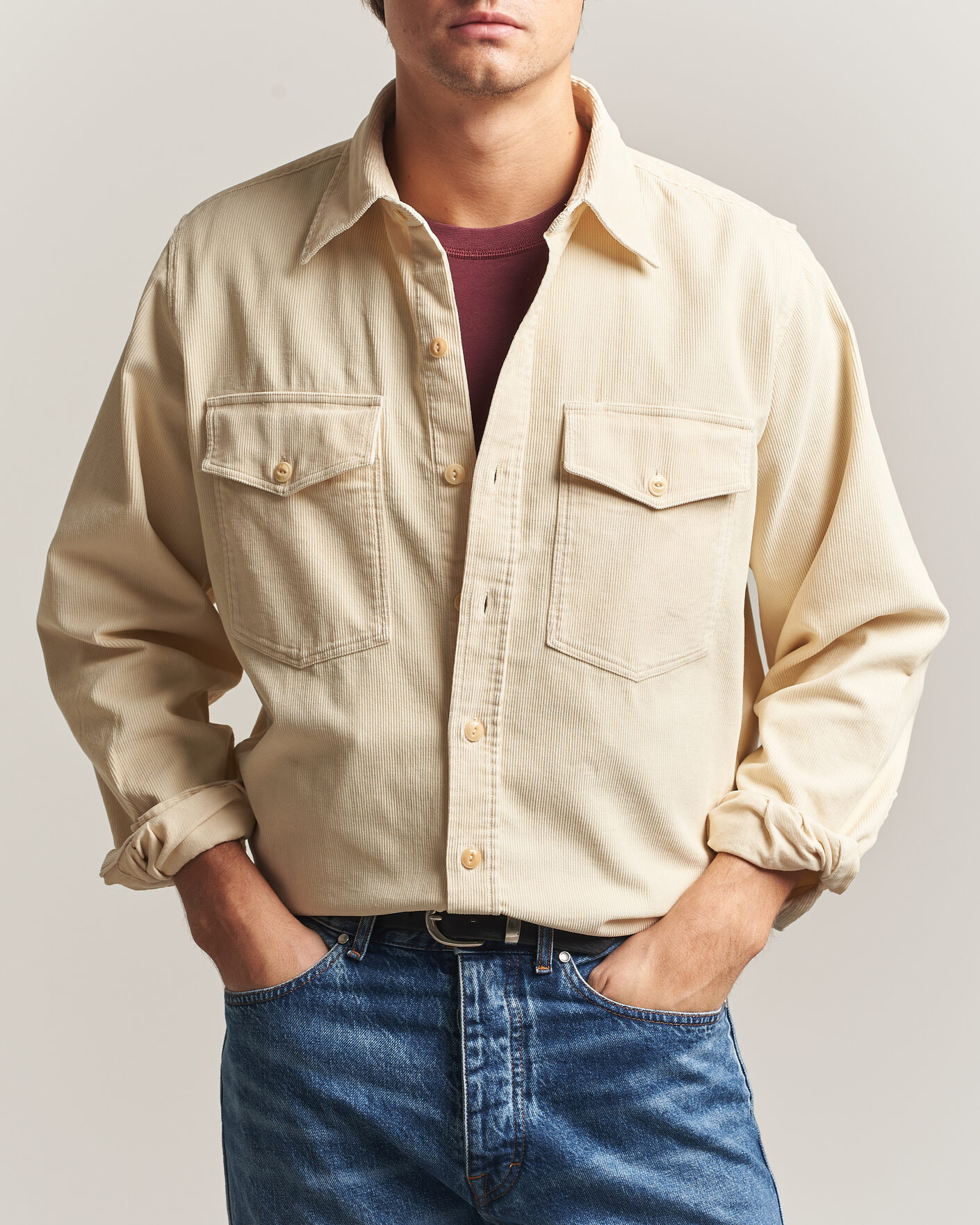 Herre | Skjorter | Drake's | Two Pocket Corduroy Shirt Ecru