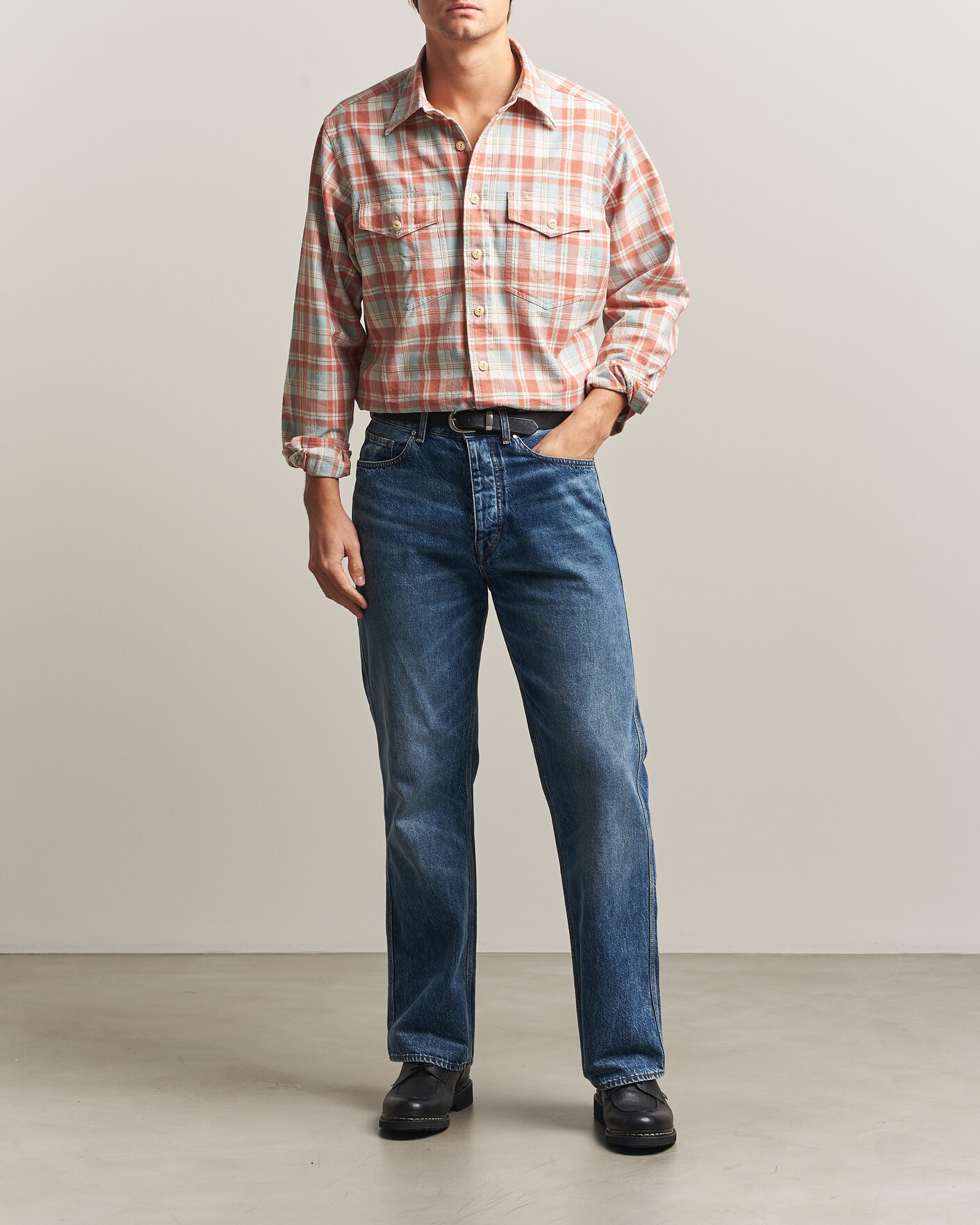 Herre | Skjorter | Drake's | Two Pocket Check Shirt Pink/Blue