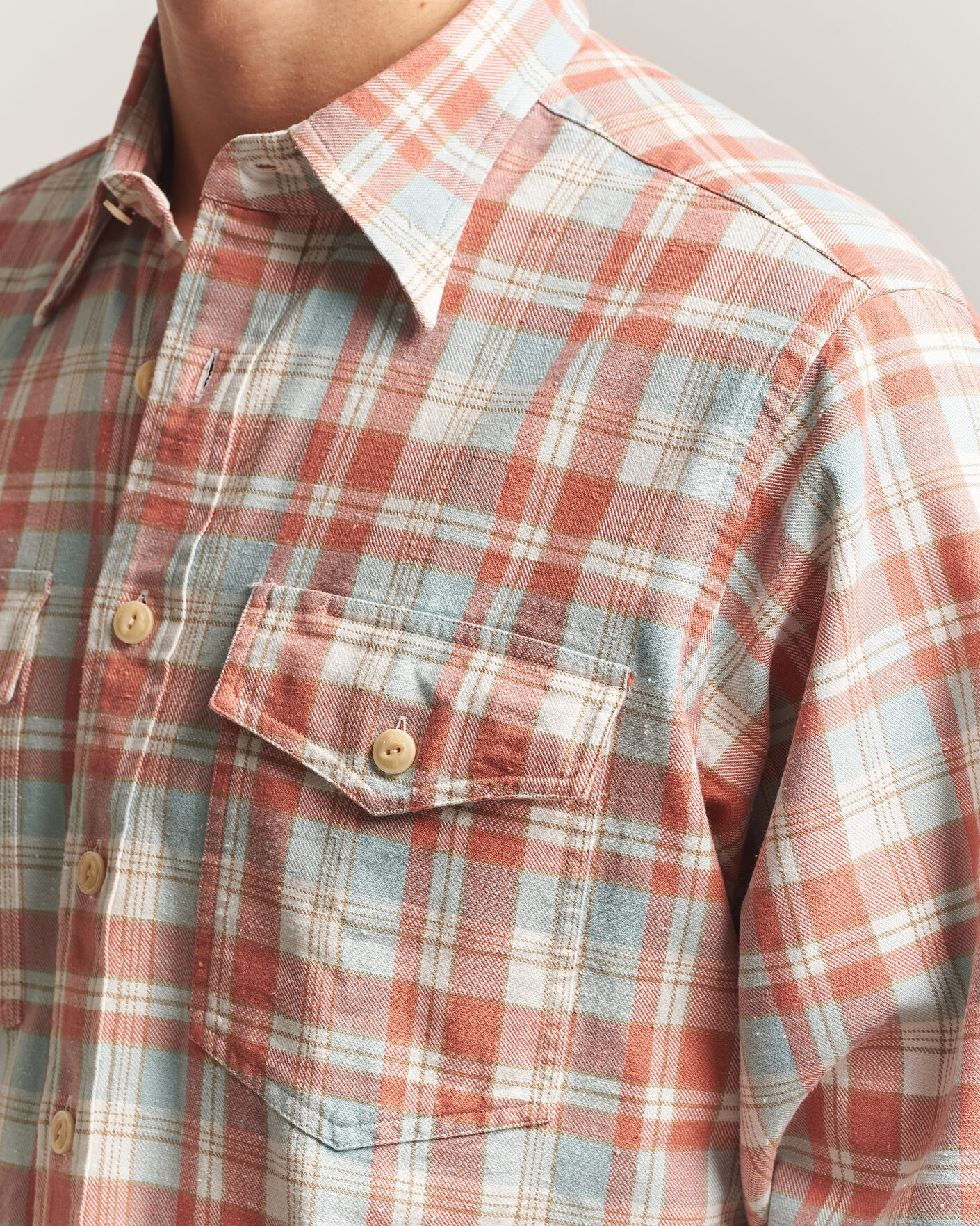 Herre | Skjorter | Drake's | Two Pocket Check Shirt Pink/Blue