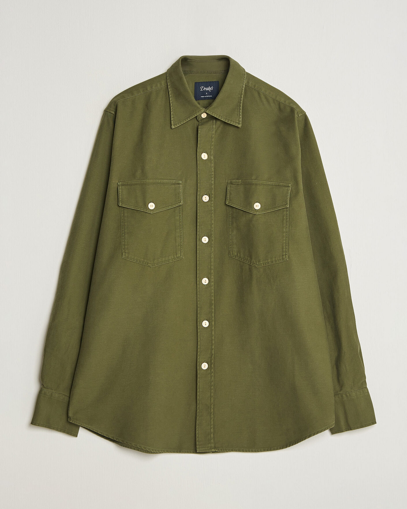 Herre | Skjorter | Drake's | Two Pocket Casual Cotton Shirt Olive