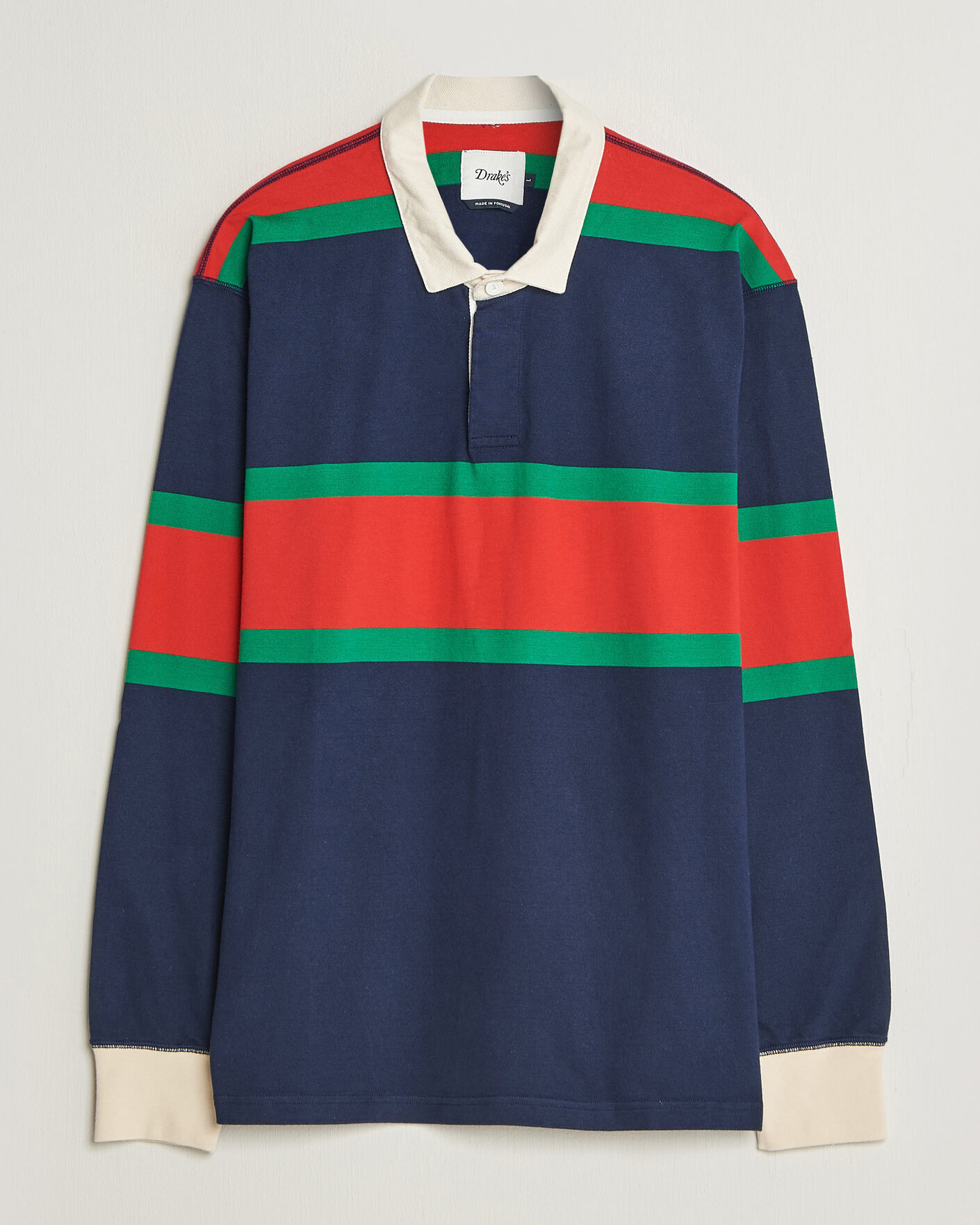 Herre | Trøjer | Drake's | Middle Stripe Rugby Navy/Red/Green