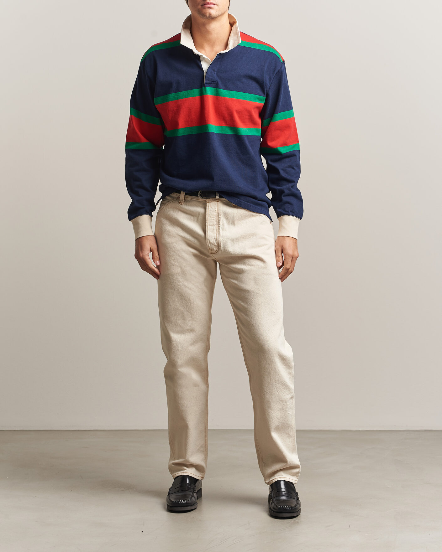 Herre | Trøjer | Drake's | Middle Stripe Rugby Navy/Red/Green