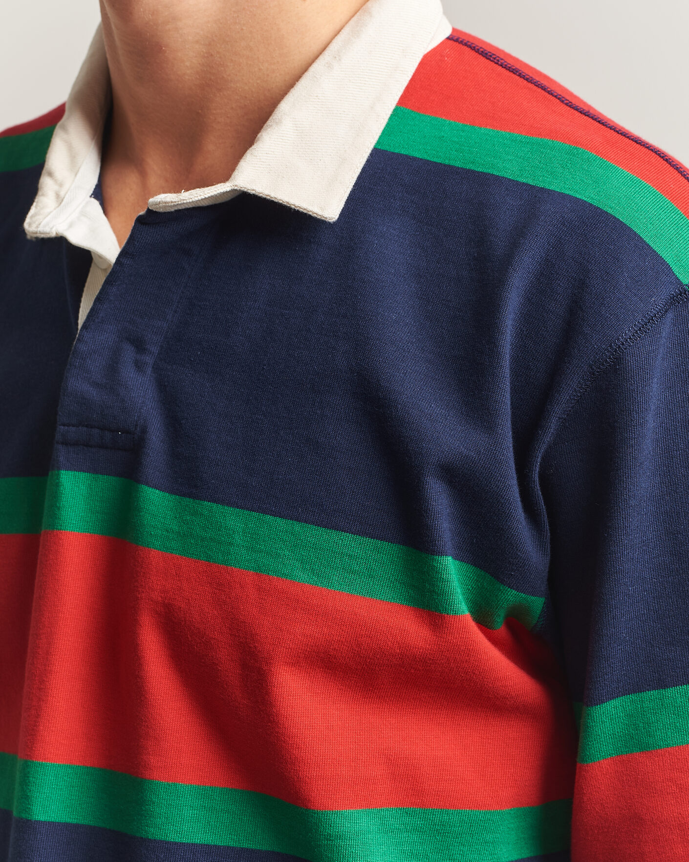 Herre | Trøjer | Drake's | Middle Stripe Rugby Navy/Red/Green