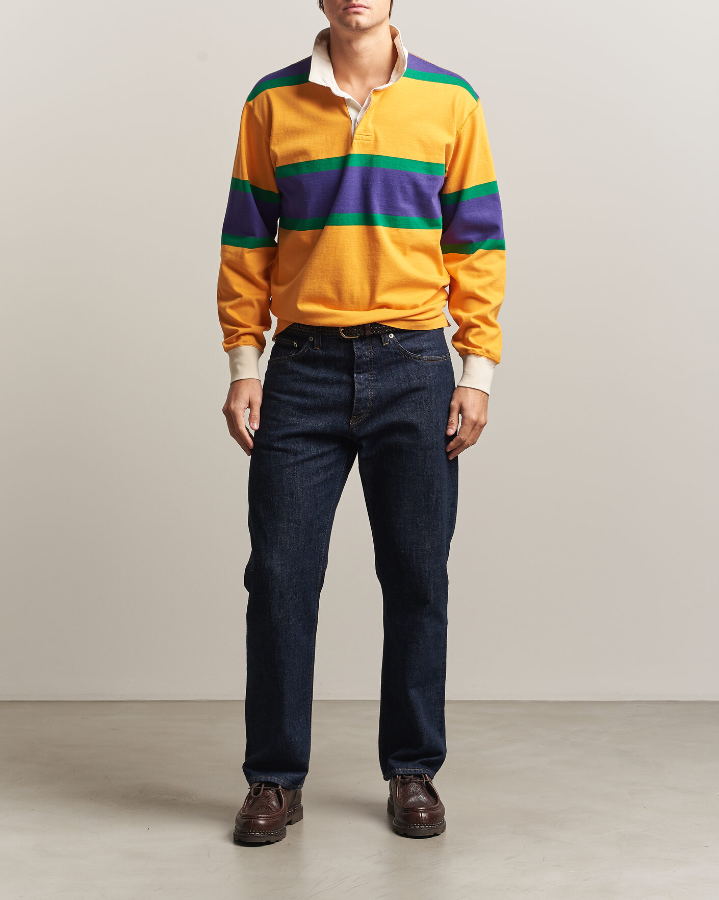 Herre | Trøjer | Drake's | Block Stripe Rugby Yellow