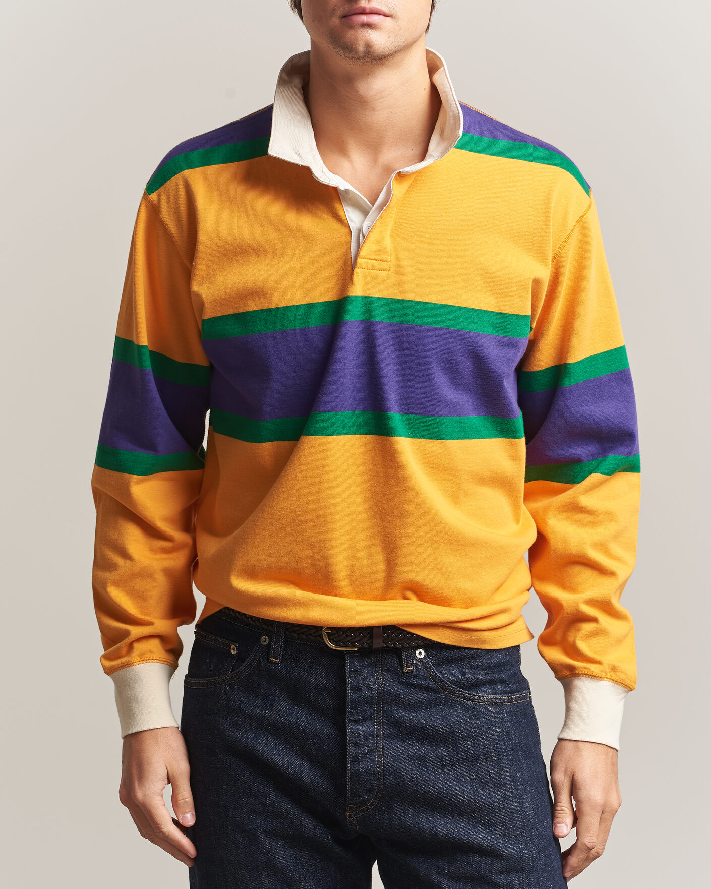Herre | Trøjer | Drake's | Block Stripe Rugby Yellow