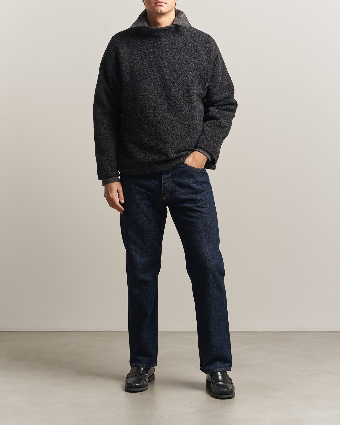 Herre | Trøjer | Drake's | Mock Neck Fleece Grey