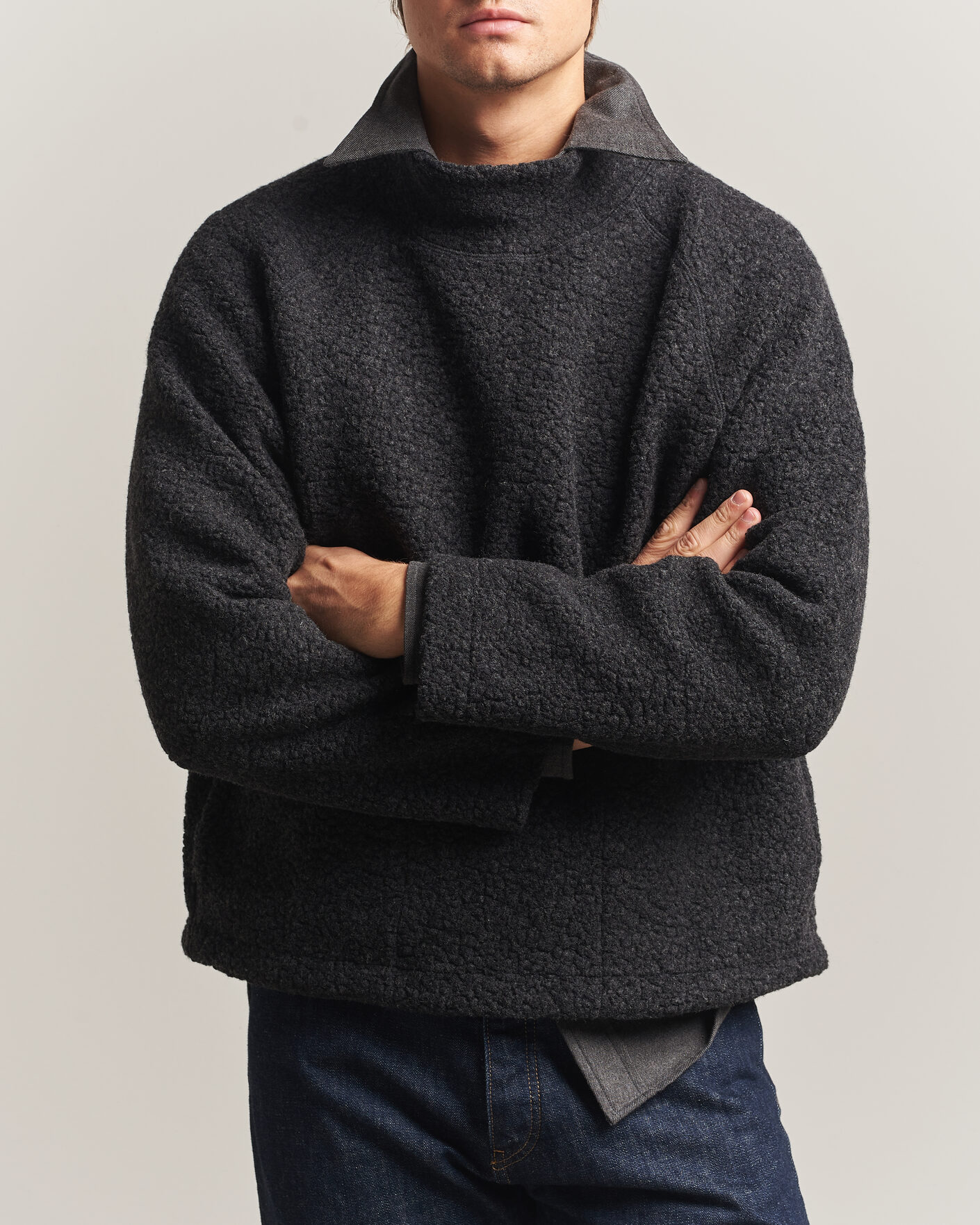 Herre | Trøjer | Drake's | Mock Neck Fleece Grey