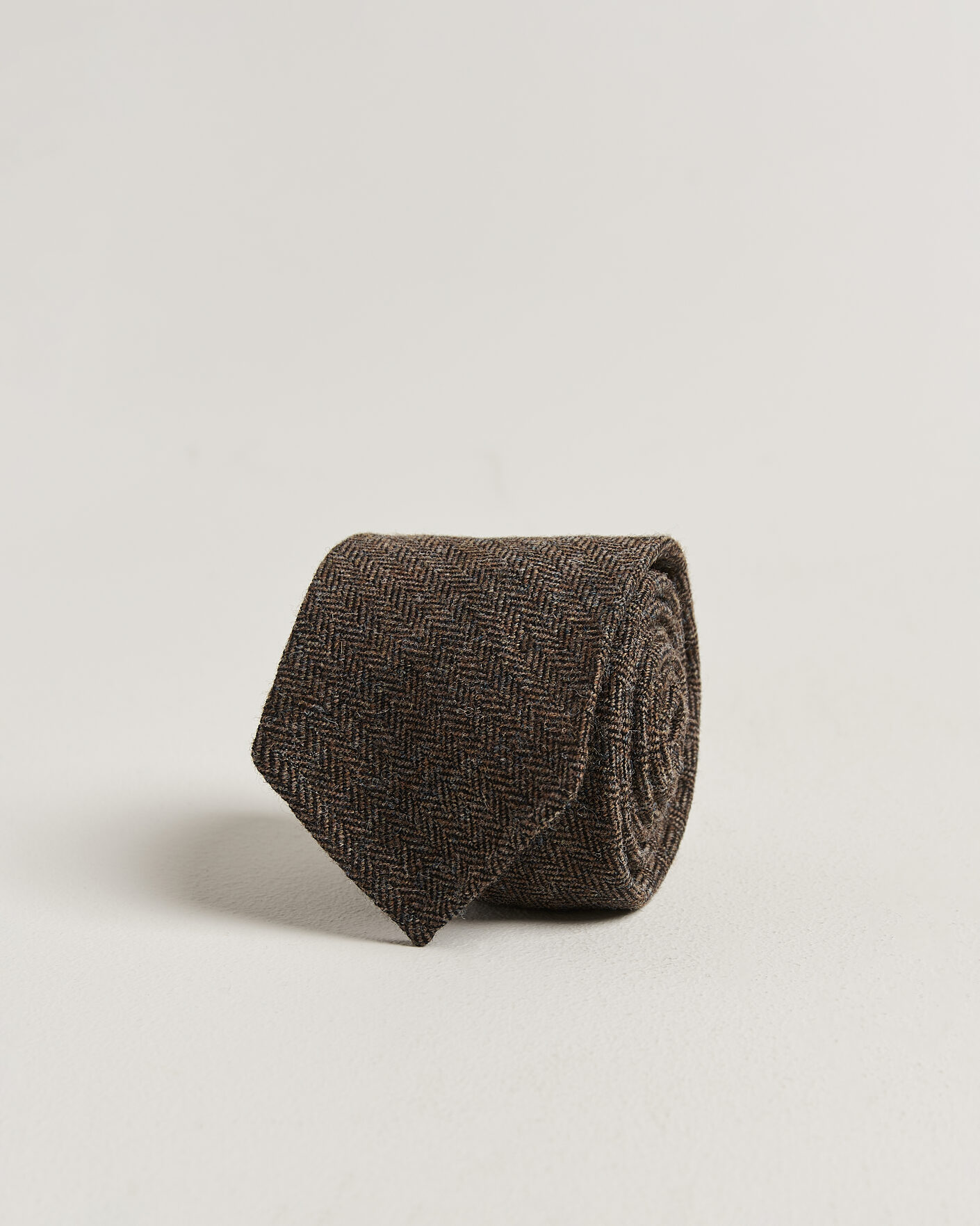 Herre | Slips | Drake's | Shetland Herringbone Tie Brown