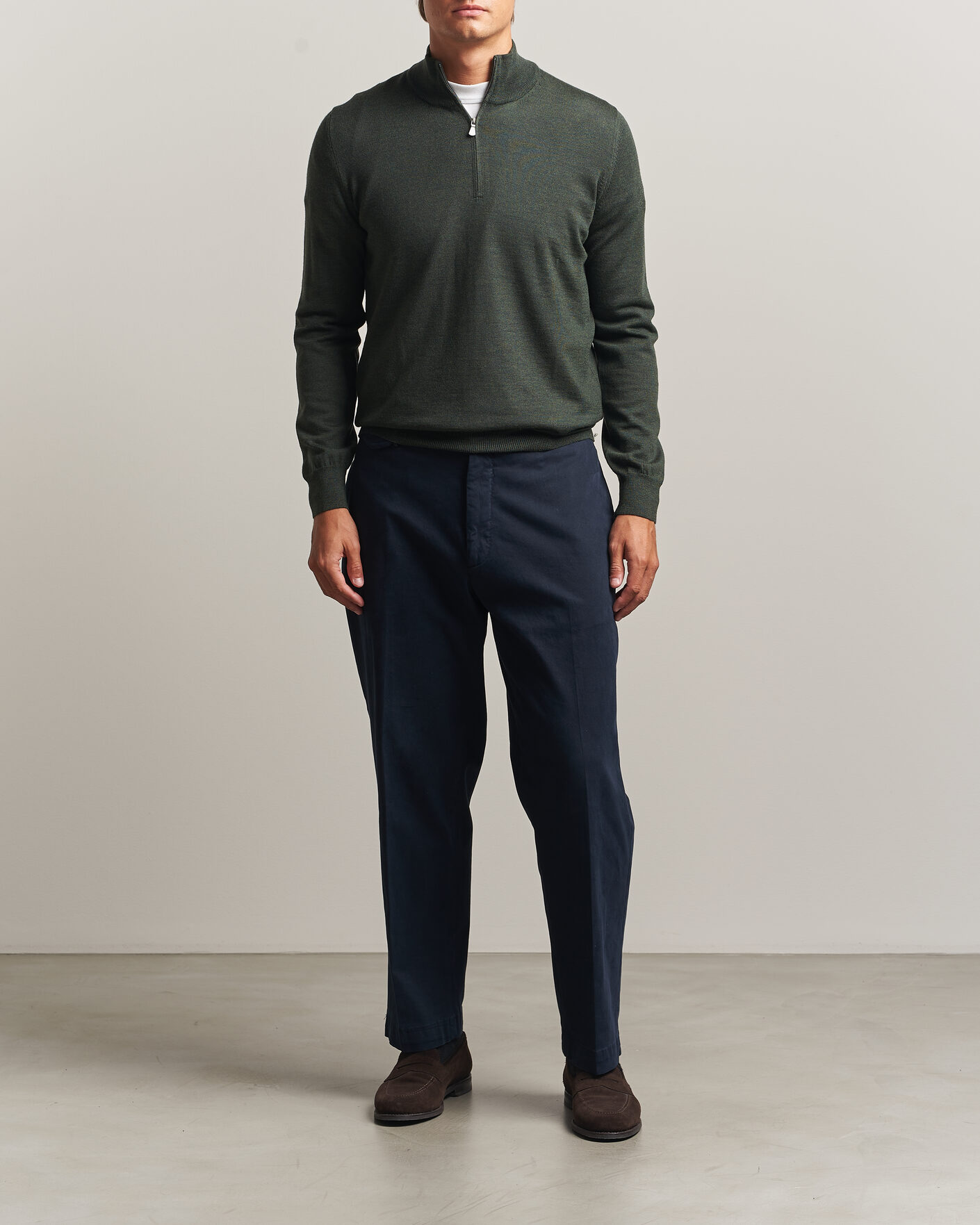 Herre | Trøjer | Gran Sasso | Merino Fashion Fit Half Zip Olive Melange