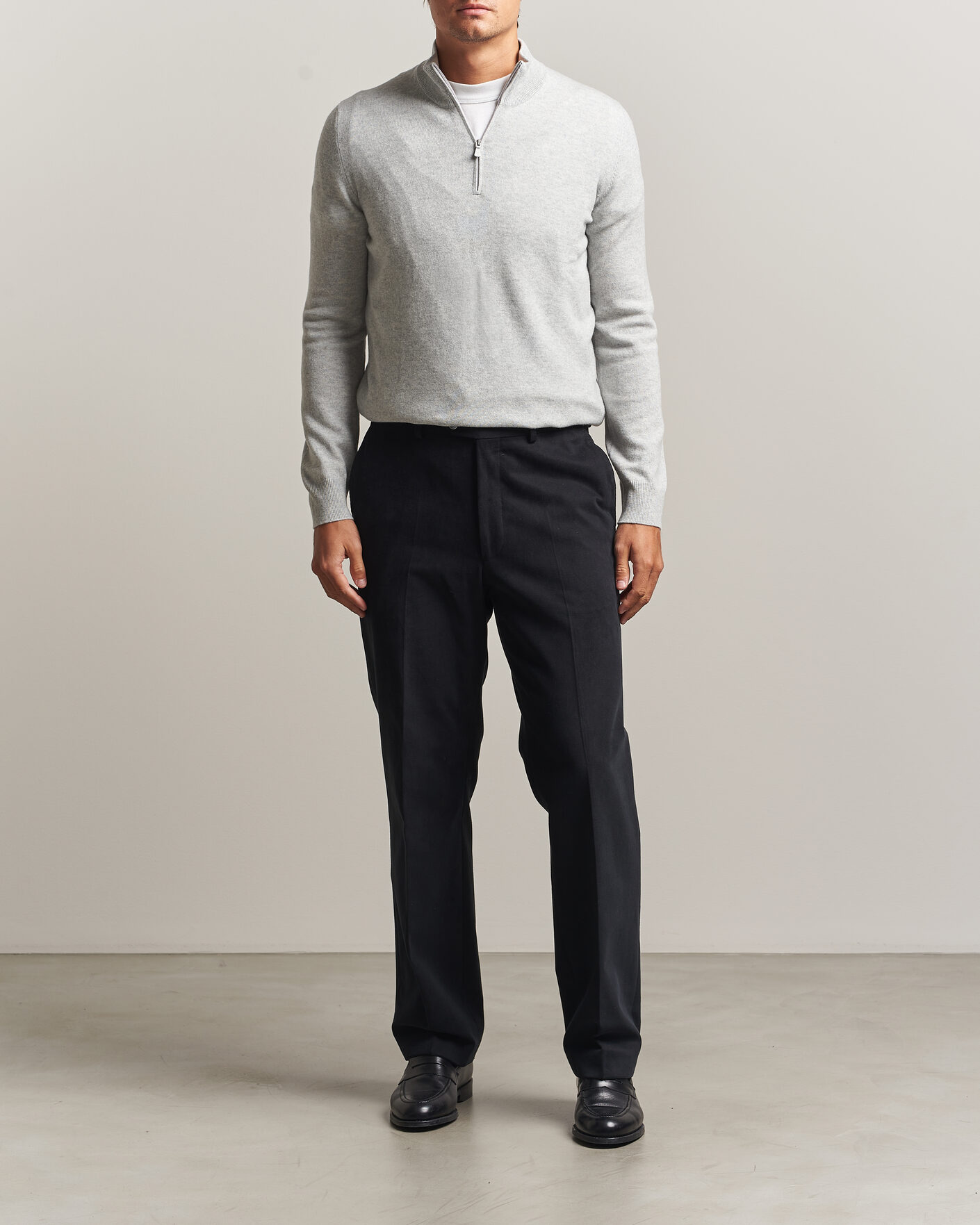 Herre | Trøjer | Gran Sasso | Wool/Cashmere Half Zip Light Grey Melange