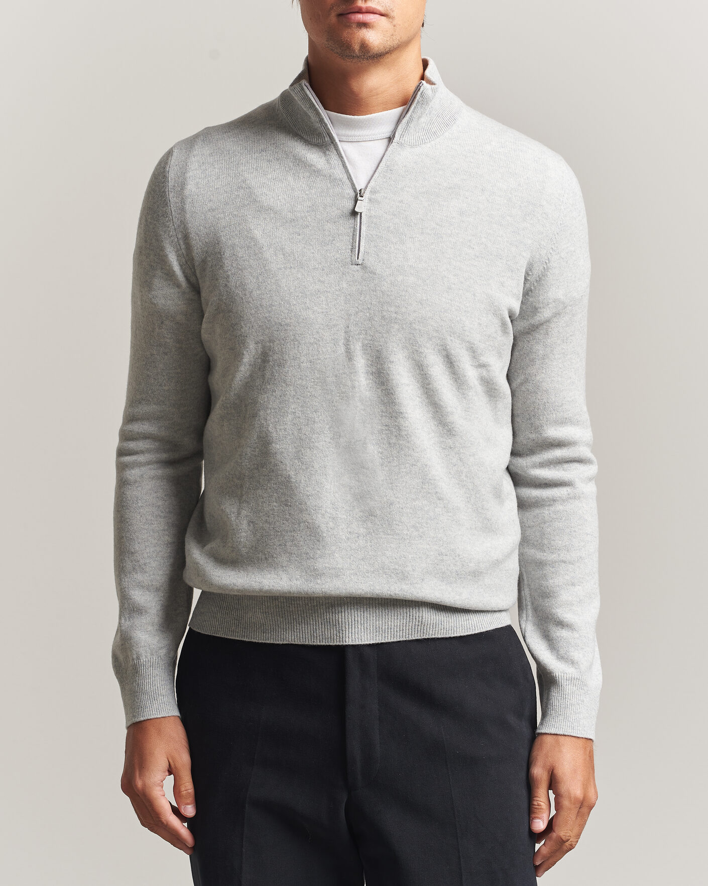 Herre | Trøjer | Gran Sasso | Wool/Cashmere Half Zip Light Grey Melange