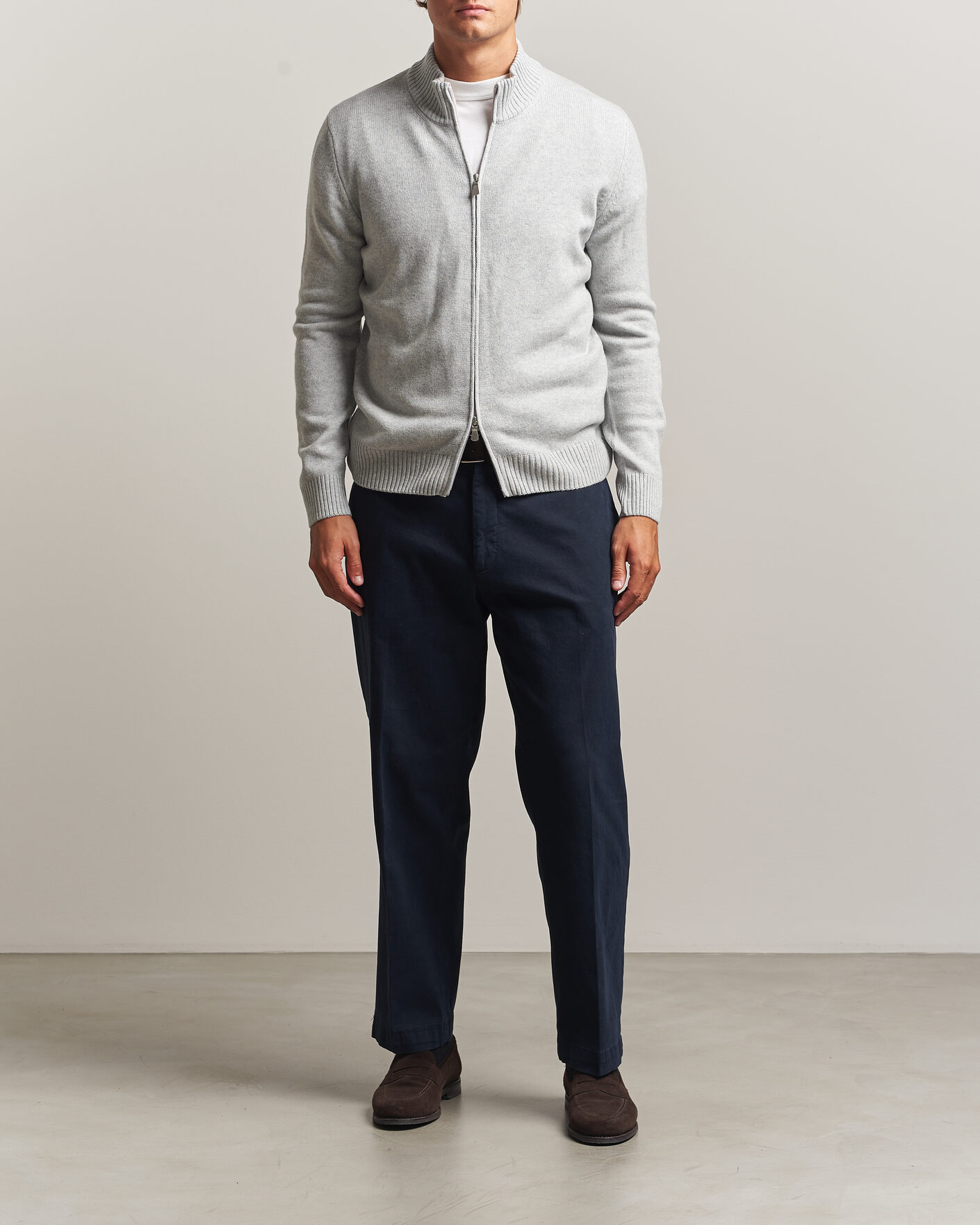 Herre | Trøjer | Gran Sasso | Wool/Cashmere Full Zip Light Grey Melange