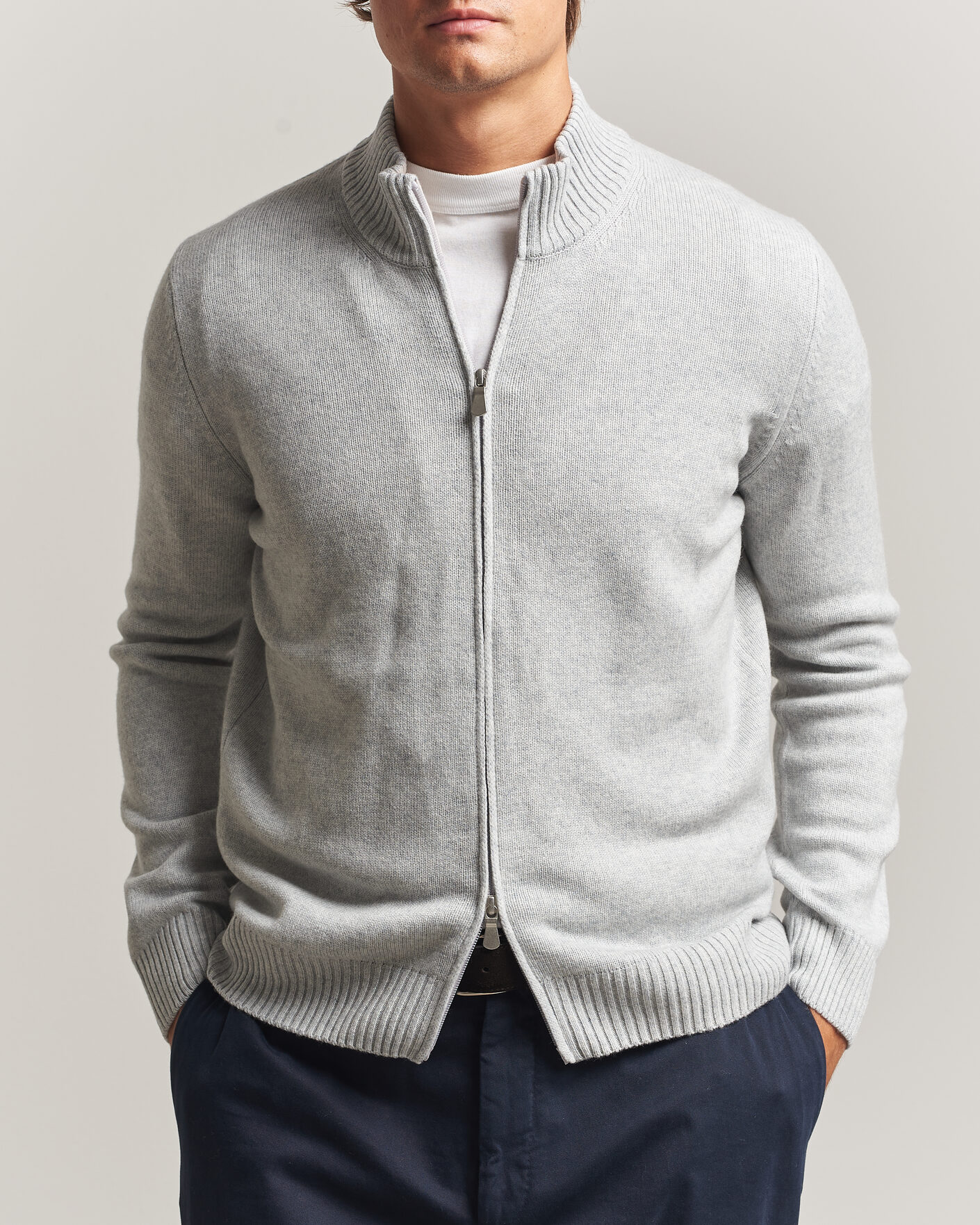Herre | Trøjer | Gran Sasso | Wool/Cashmere Full Zip Light Grey Melange
