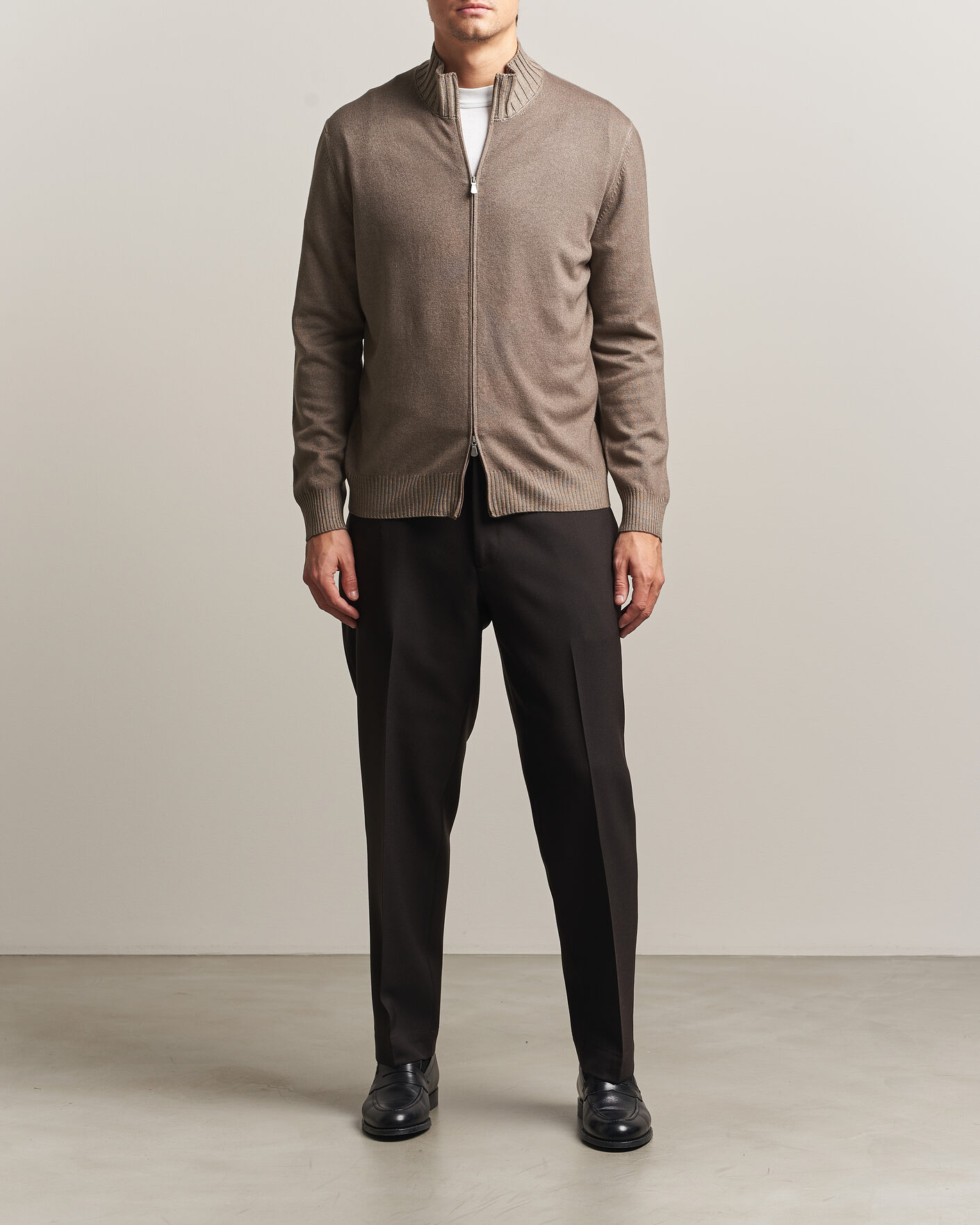 Herre | Trøjer | Gran Sasso | Wool/Cashmere Washed Full Zip Brown Melange