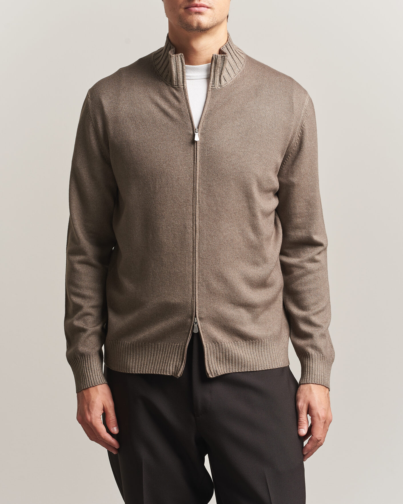 Herre | Trøjer | Gran Sasso | Wool/Cashmere Washed Full Zip Brown Melange