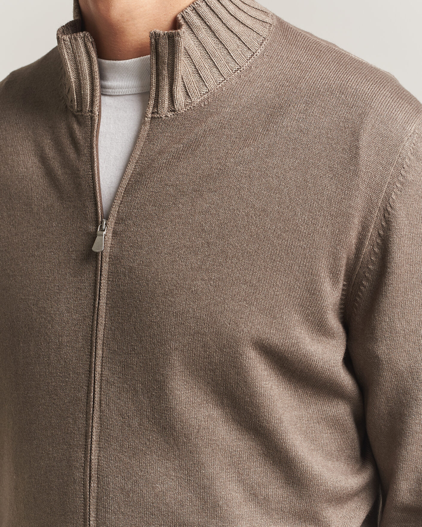 Herre | Trøjer | Gran Sasso | Wool/Cashmere Washed Full Zip Brown Melange