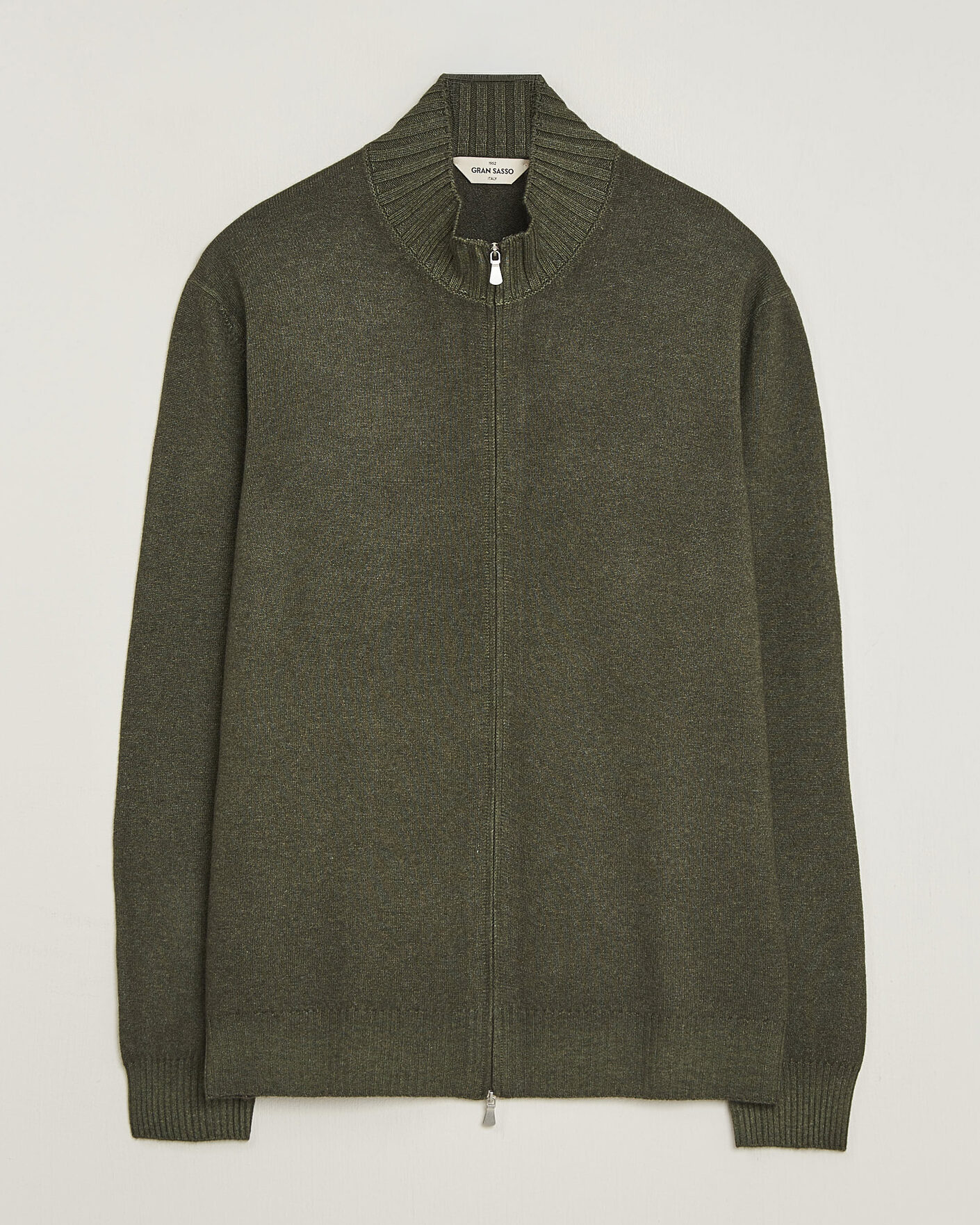 Herre | Trøjer | Gran Sasso | Wool/Cashmere Washed Full Zip Olive Melange