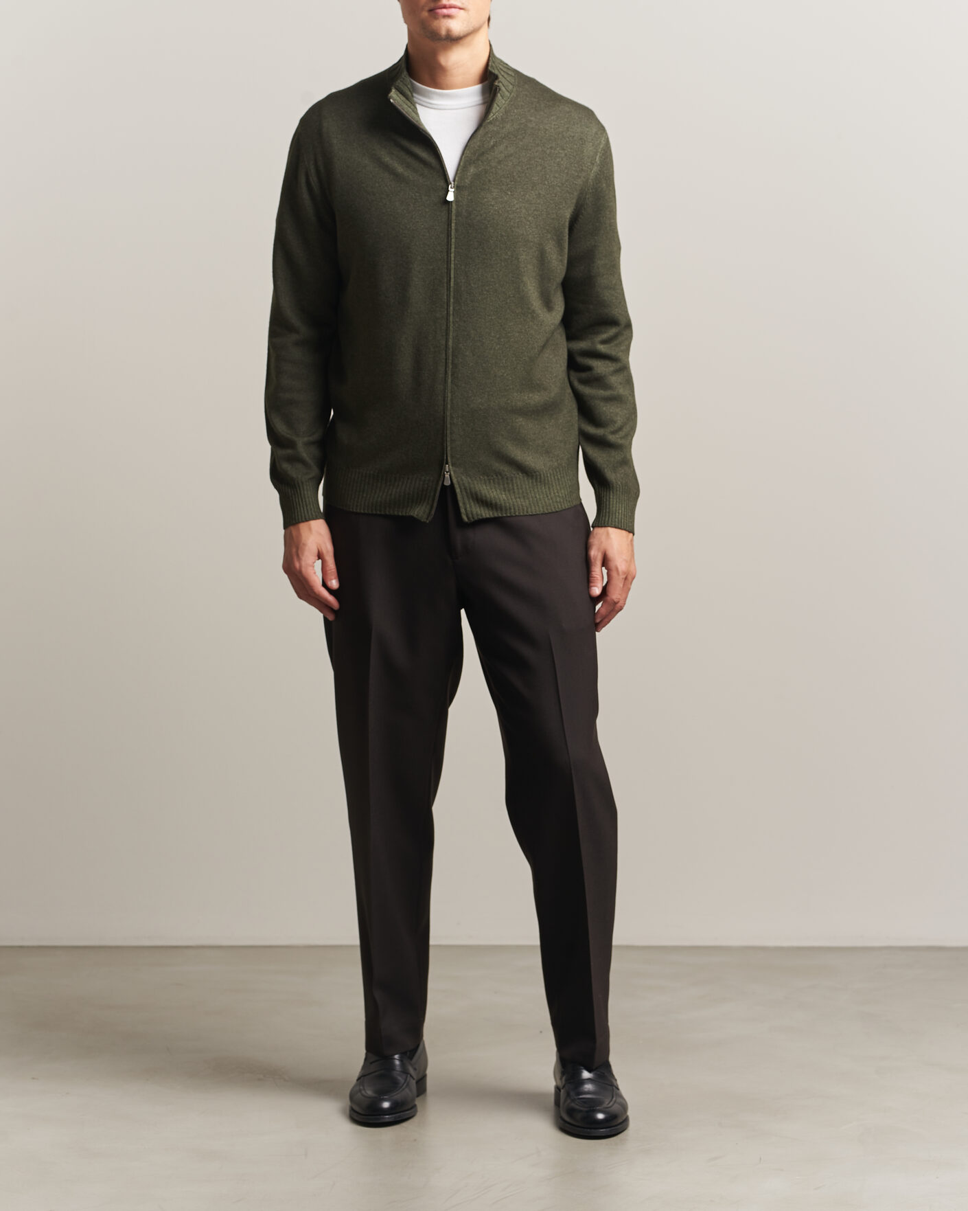 Herre | Trøjer | Gran Sasso | Wool/Cashmere Washed Full Zip Olive Melange