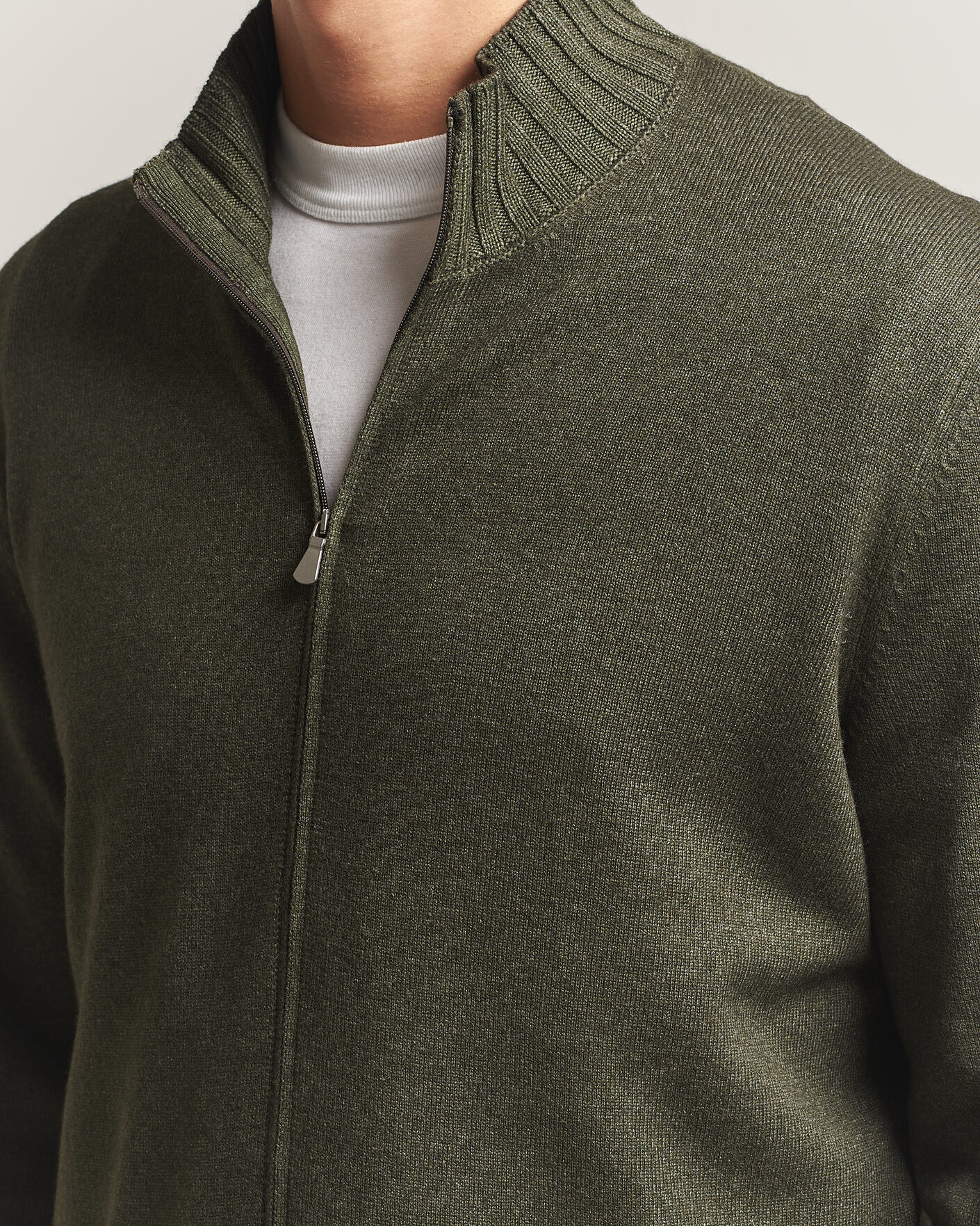 Herre | Trøjer | Gran Sasso | Wool/Cashmere Washed Full Zip Olive Melange