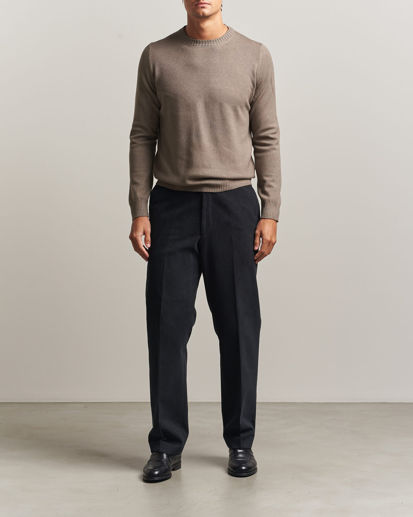 Herre | Trøjer | Gran Sasso | Wool/Cashmere Washed Crew Neck Brown Melange