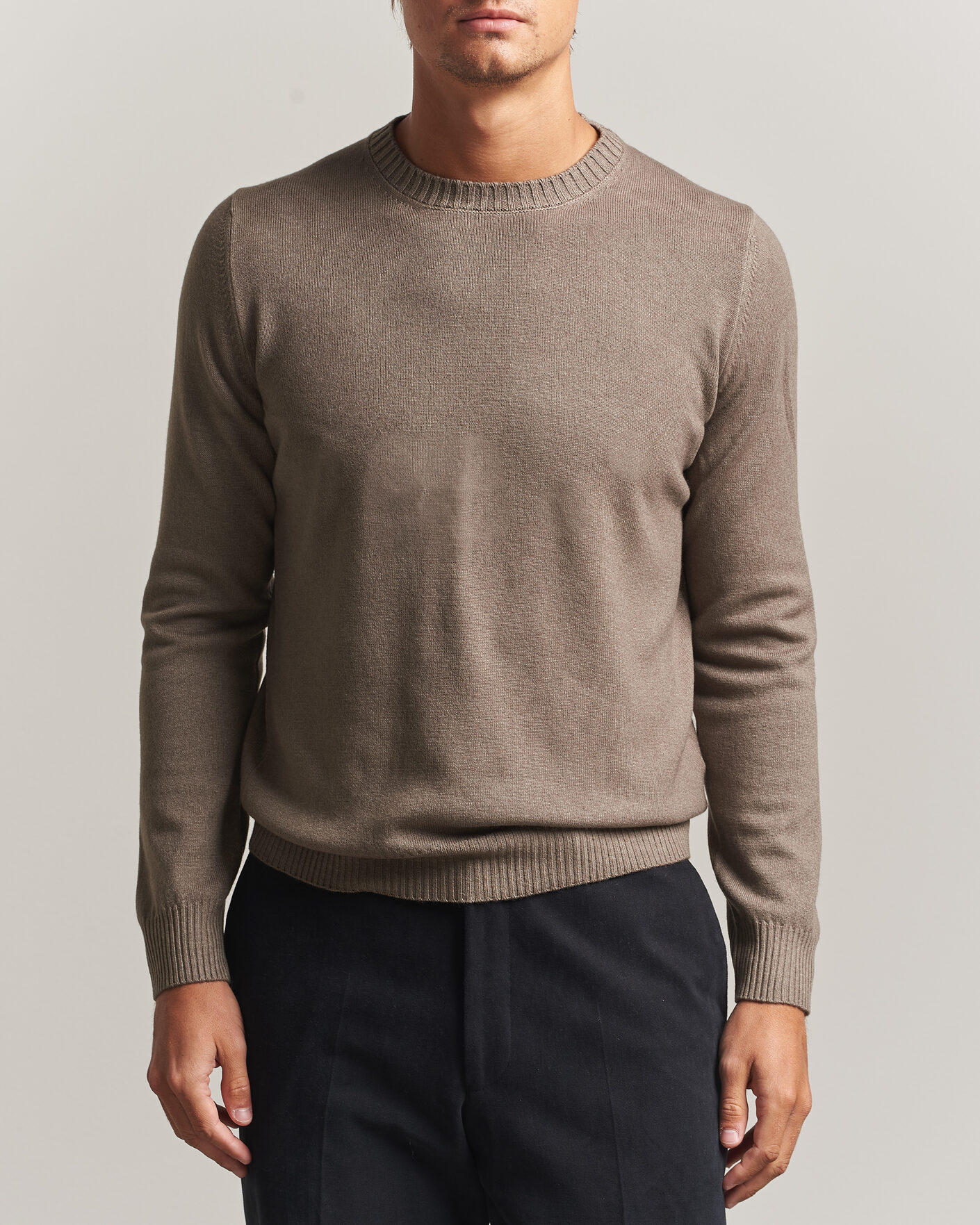 Herre | Trøjer | Gran Sasso | Wool/Cashmere Washed Crew Neck Brown Melange