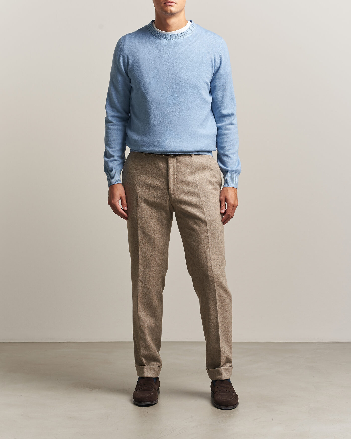 Herre | Trøjer | Gran Sasso | Wool/Cashmere Washed Crew Neck Blue Melange