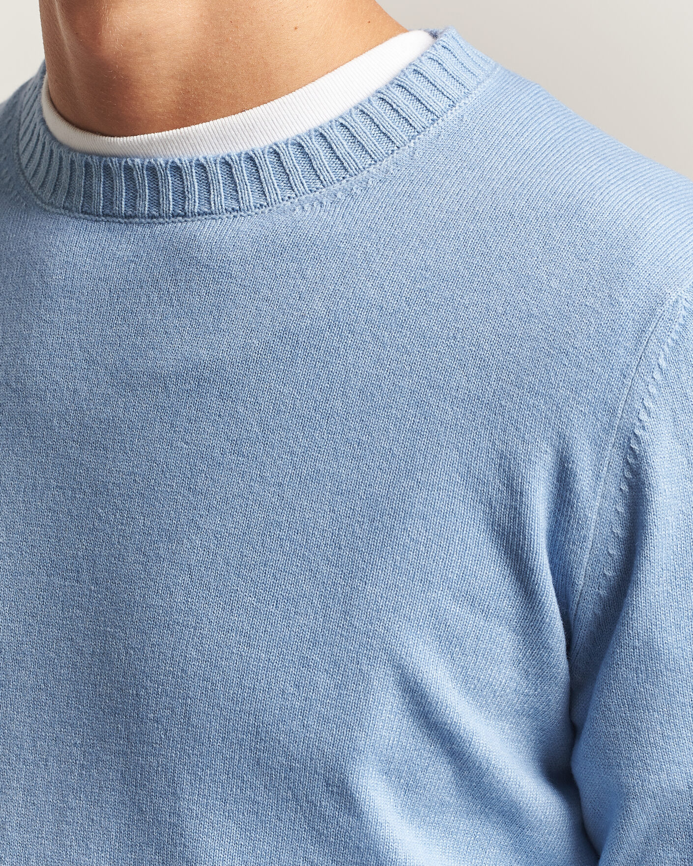 Herre | Trøjer | Gran Sasso | Wool/Cashmere Washed Crew Neck Blue Melange