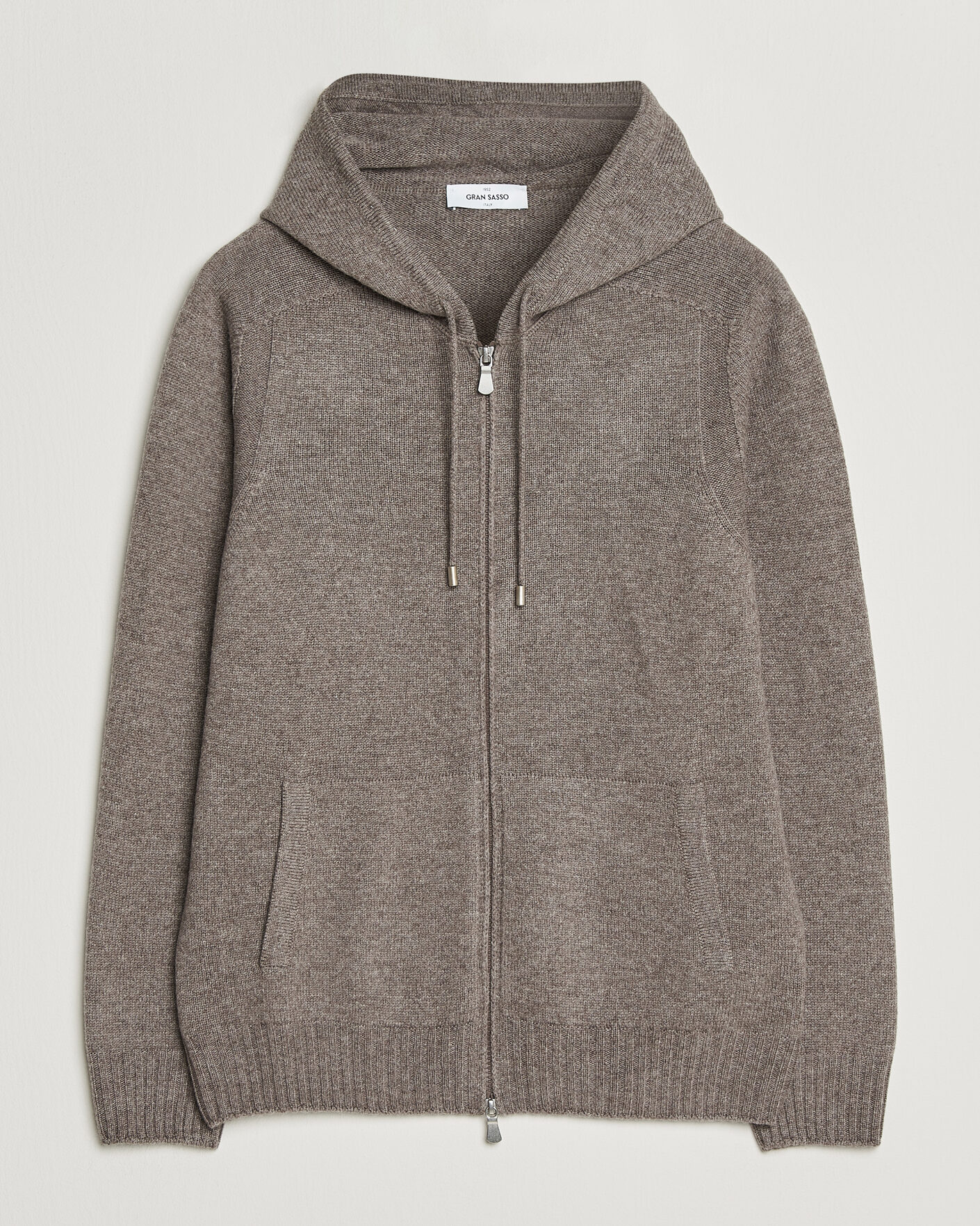 Herre | Trøjer | Gran Sasso | Full Zip Wool Hoodie Taupe Melange