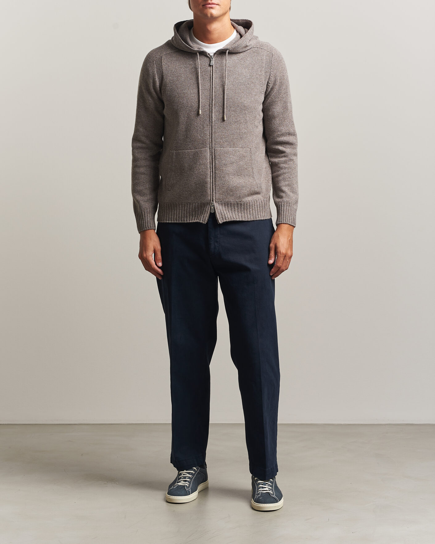 Herre | Trøjer | Gran Sasso | Full Zip Wool Hoodie Taupe Melange