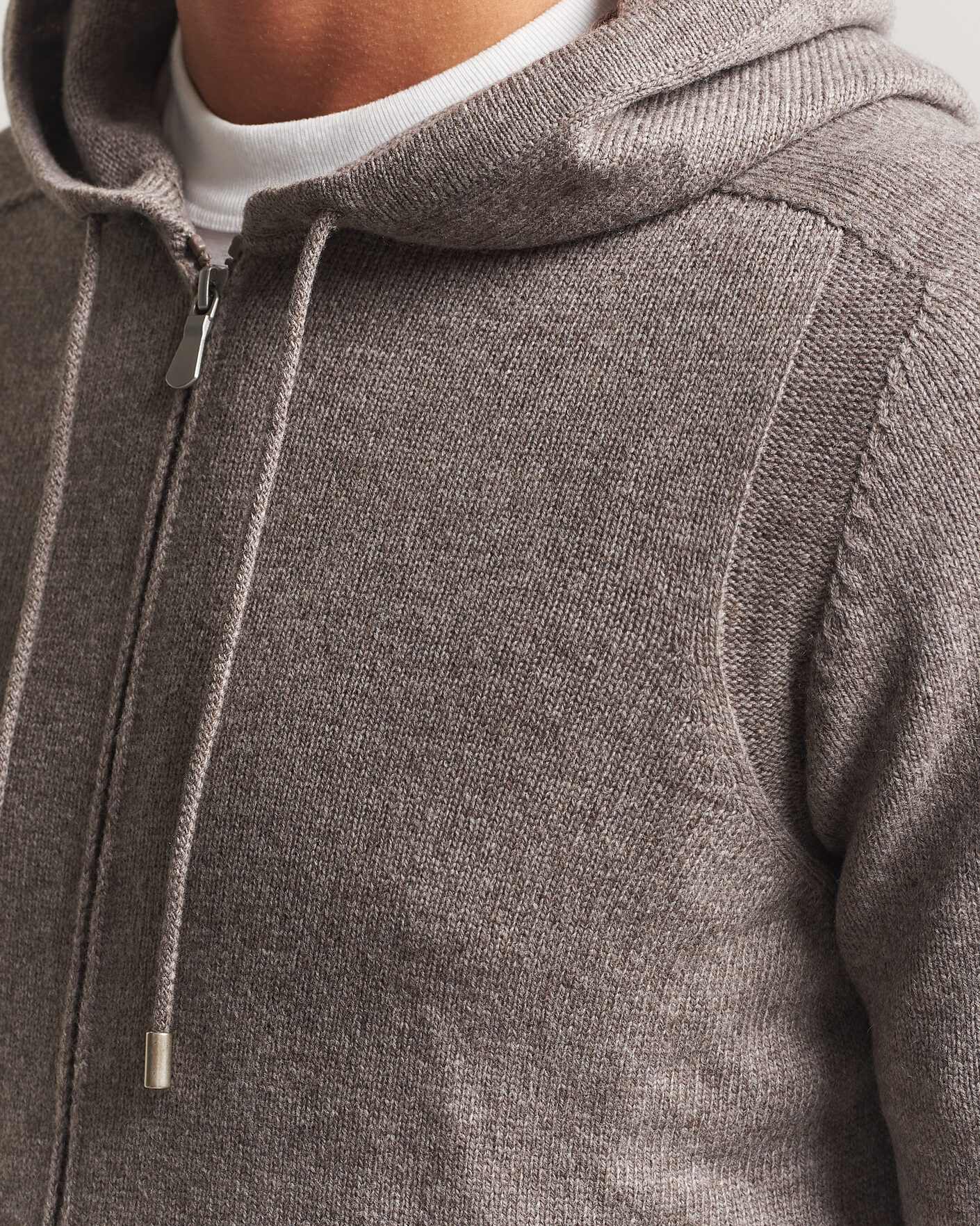 Herre | Trøjer | Gran Sasso | Full Zip Wool Hoodie Taupe Melange